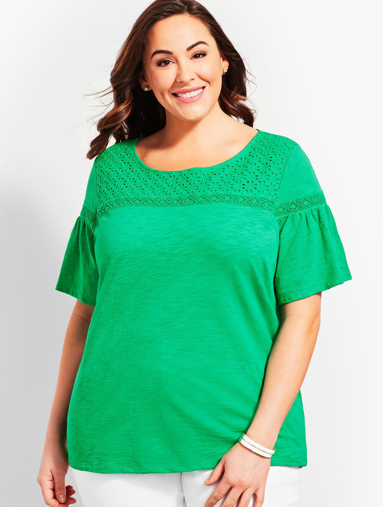 Flare-Sleeve Eyelet Tee