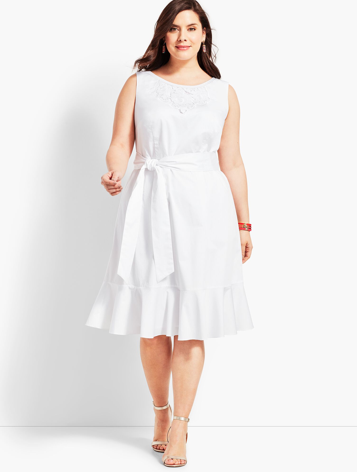 Embroidered Sateen Fit-and-Flare Dress