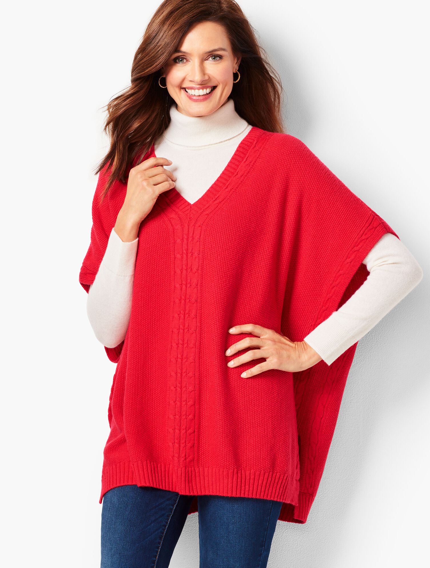 V-Neck Seed-Stitched Poncho