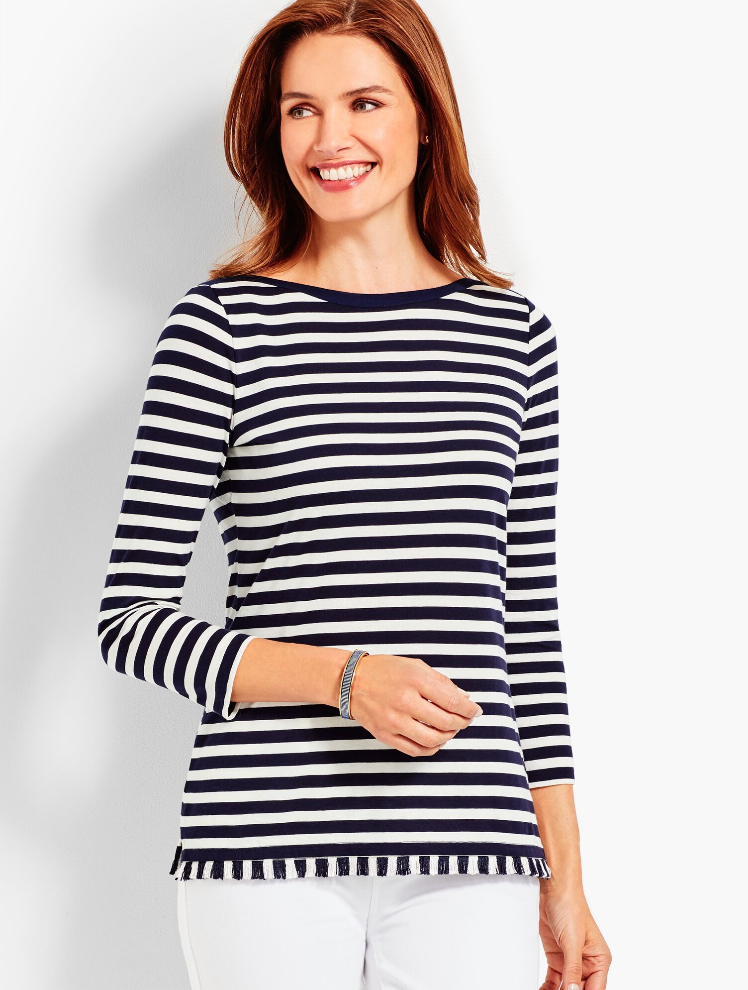 Fringed Pima Cotton Tee - Stripe