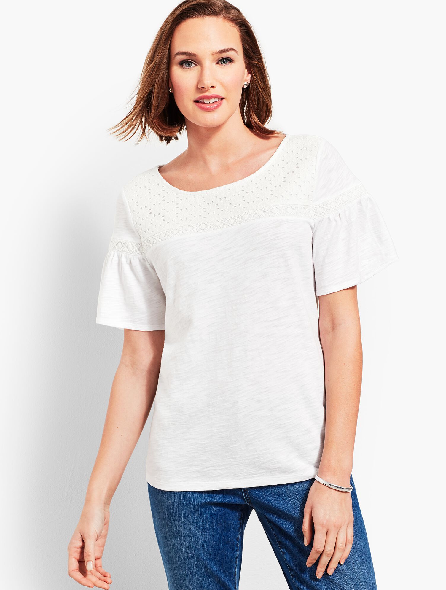 Flare-Sleeve Eyelet Tee