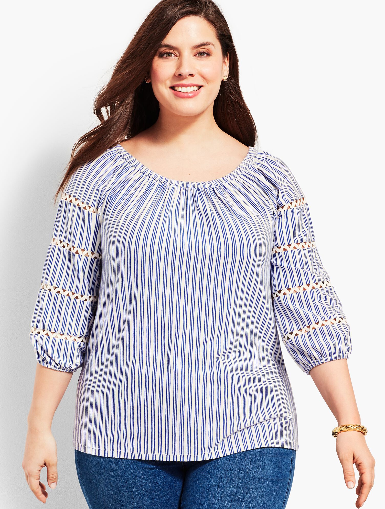 Scoop-Neck Top with Ric Rac Trim - Stripe