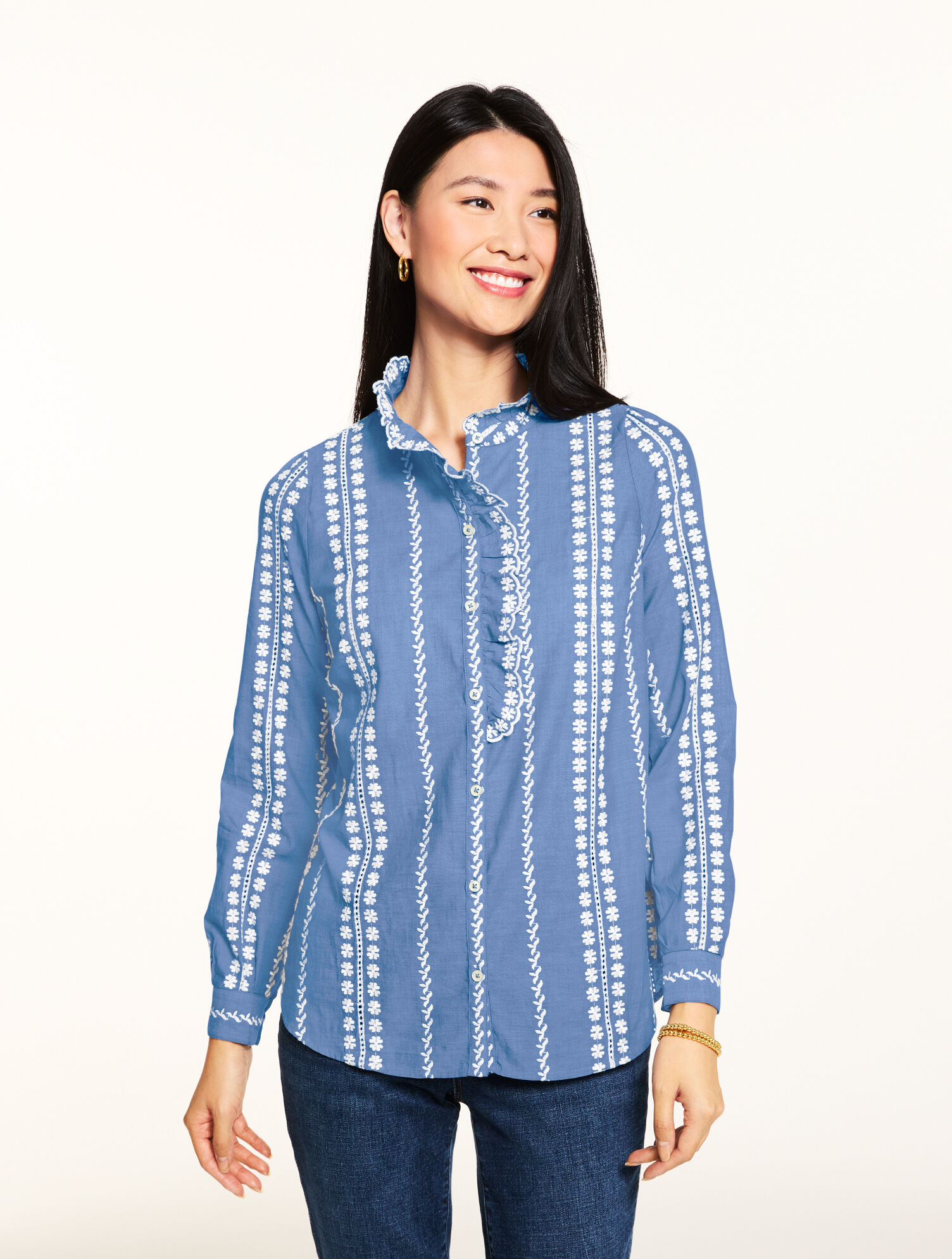 Embroidered Ruffle Top