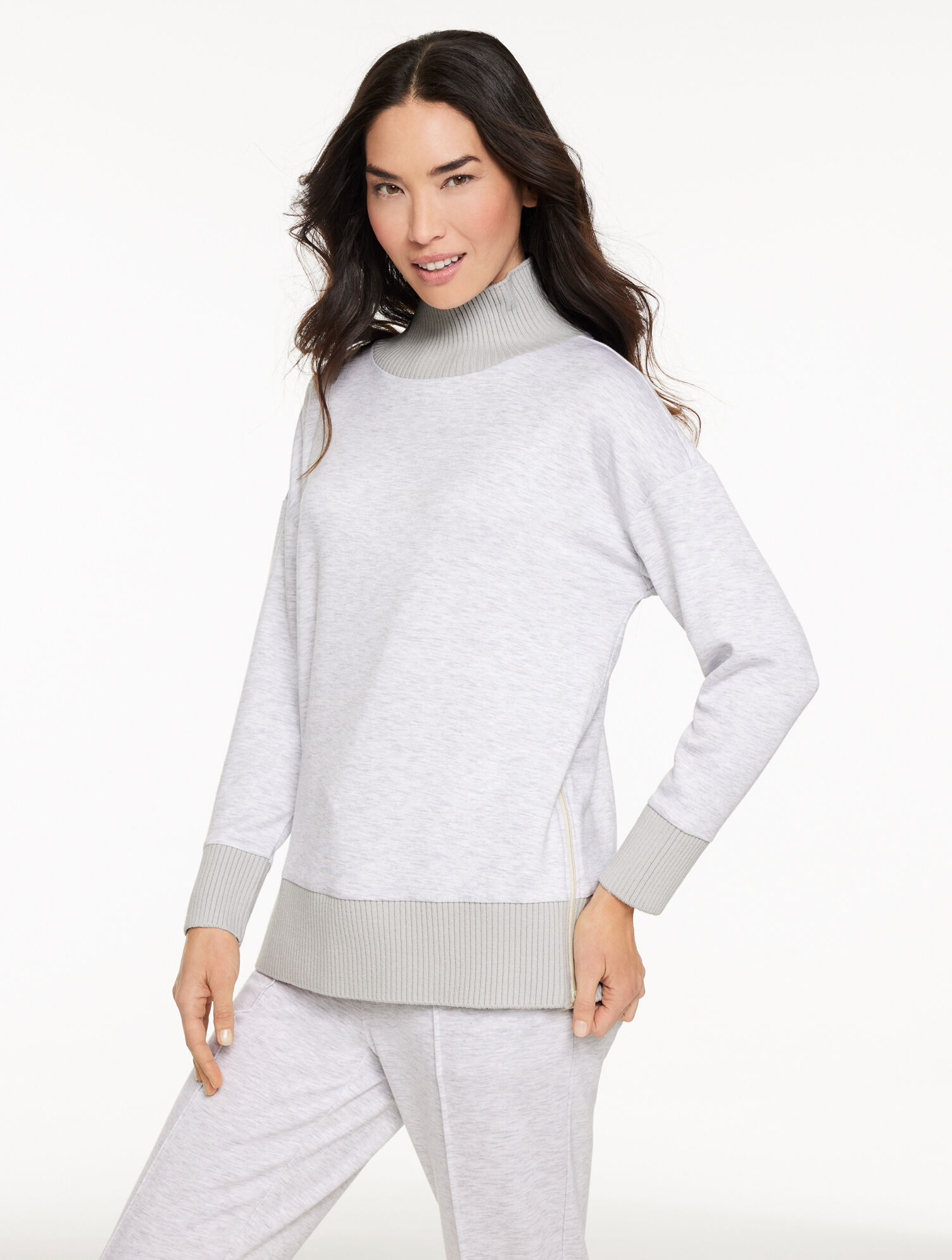 AirKnit Stretch Turtleneck Tunic Pullover - Cloud Heather