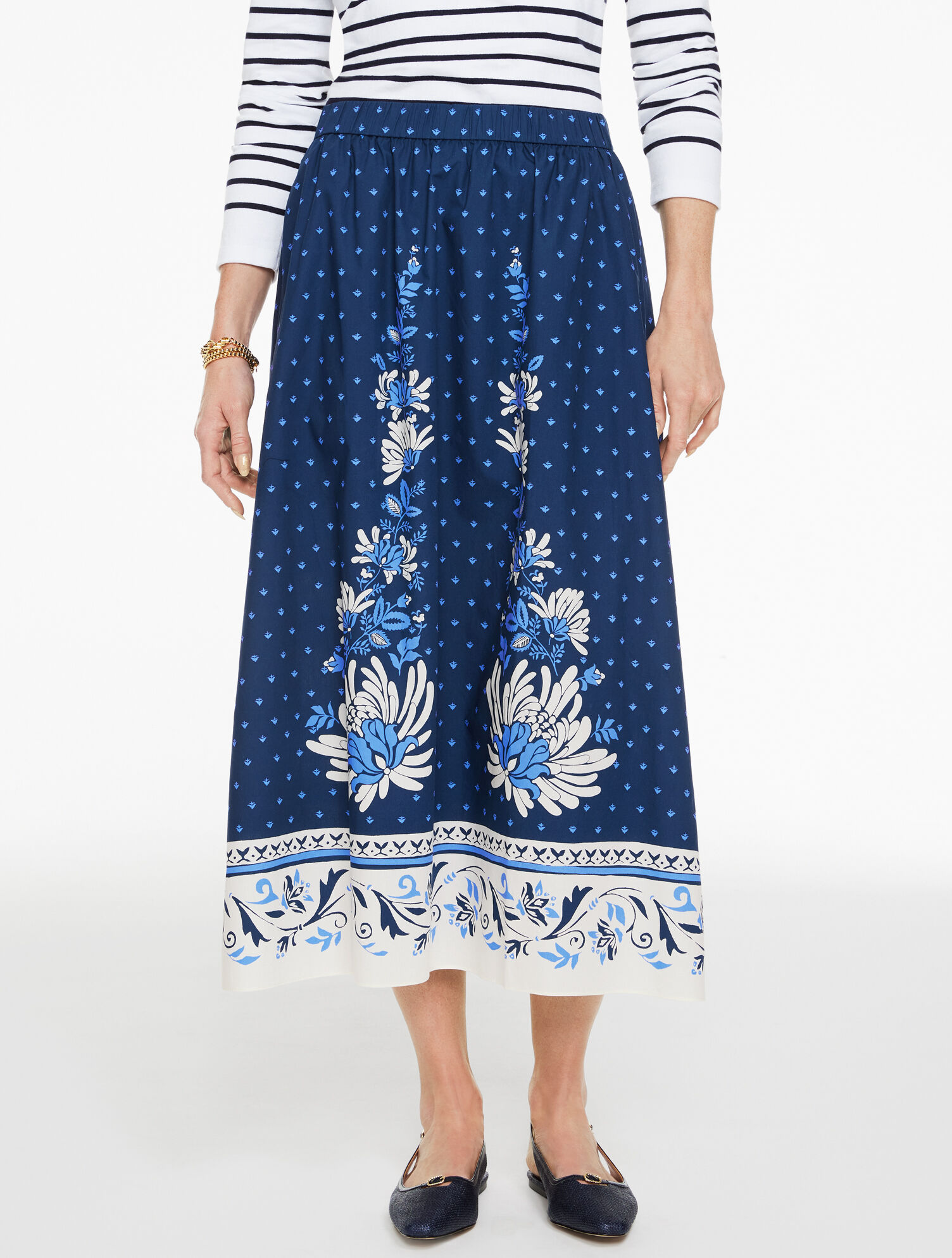 Modern Poplin Fit &amp; Flare Skirt - Foulard Floral