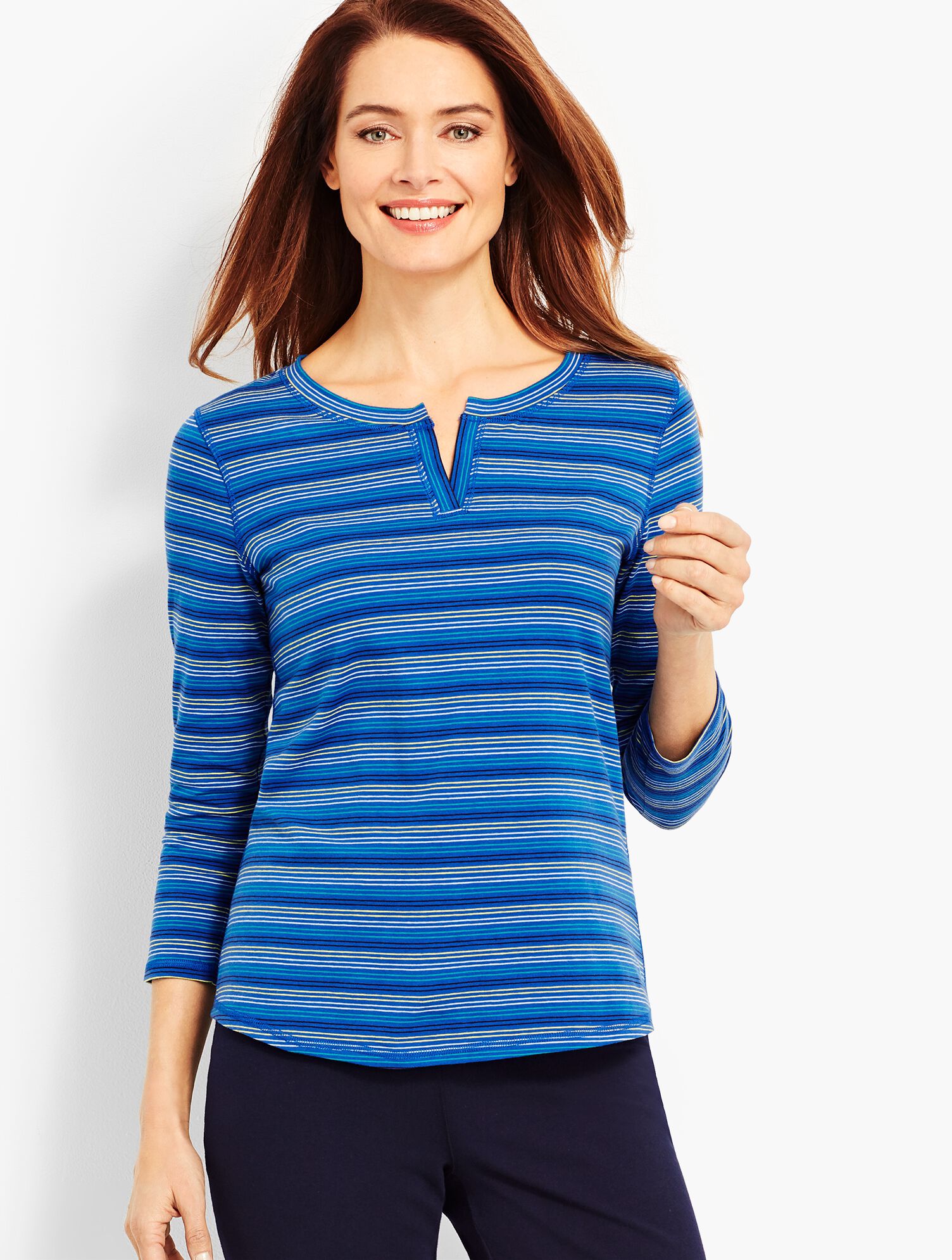 Stripe Notch-Neckline Tee