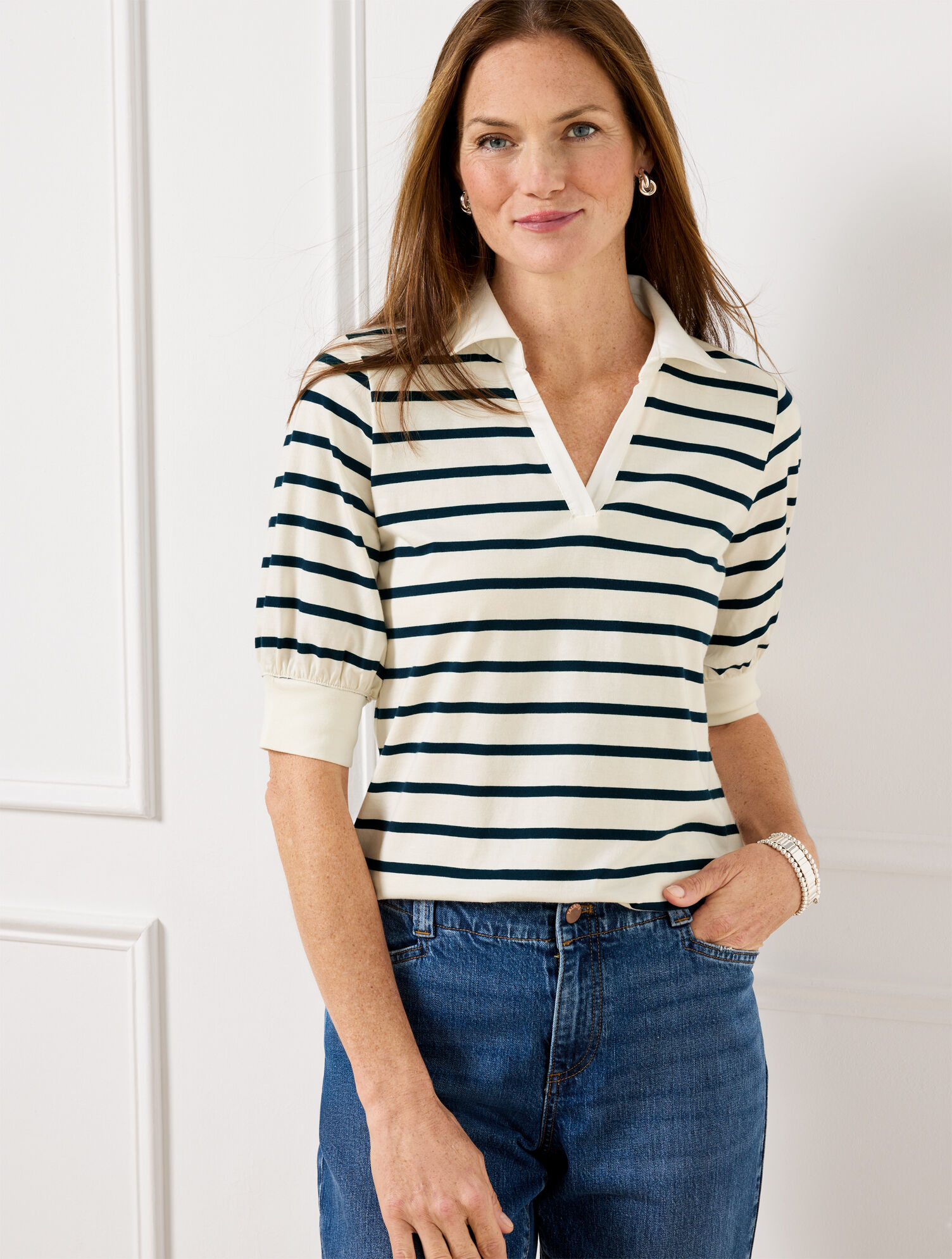 Johnny Collar Pullover - Primrose Stripe