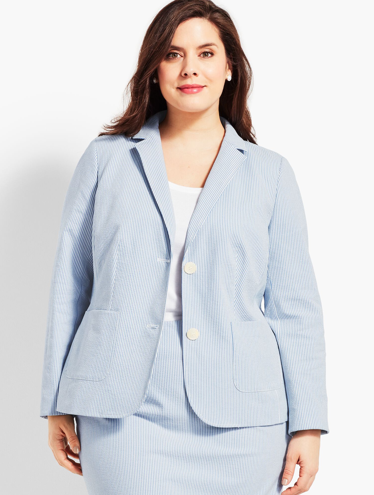 Seersucker Double-Button Blazer