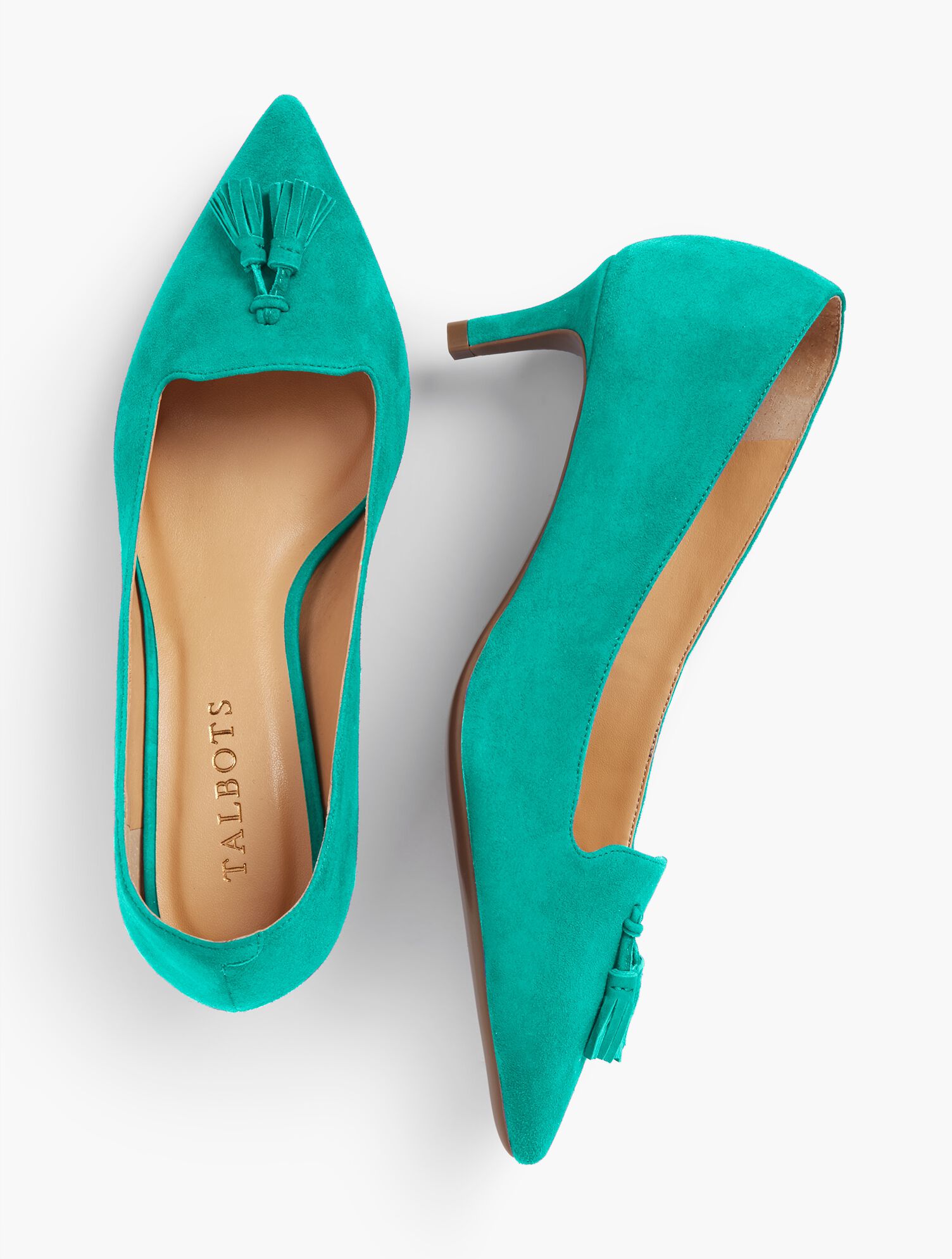 Erica Tasseled Kitten-Heel Pumps-Kid-Suede