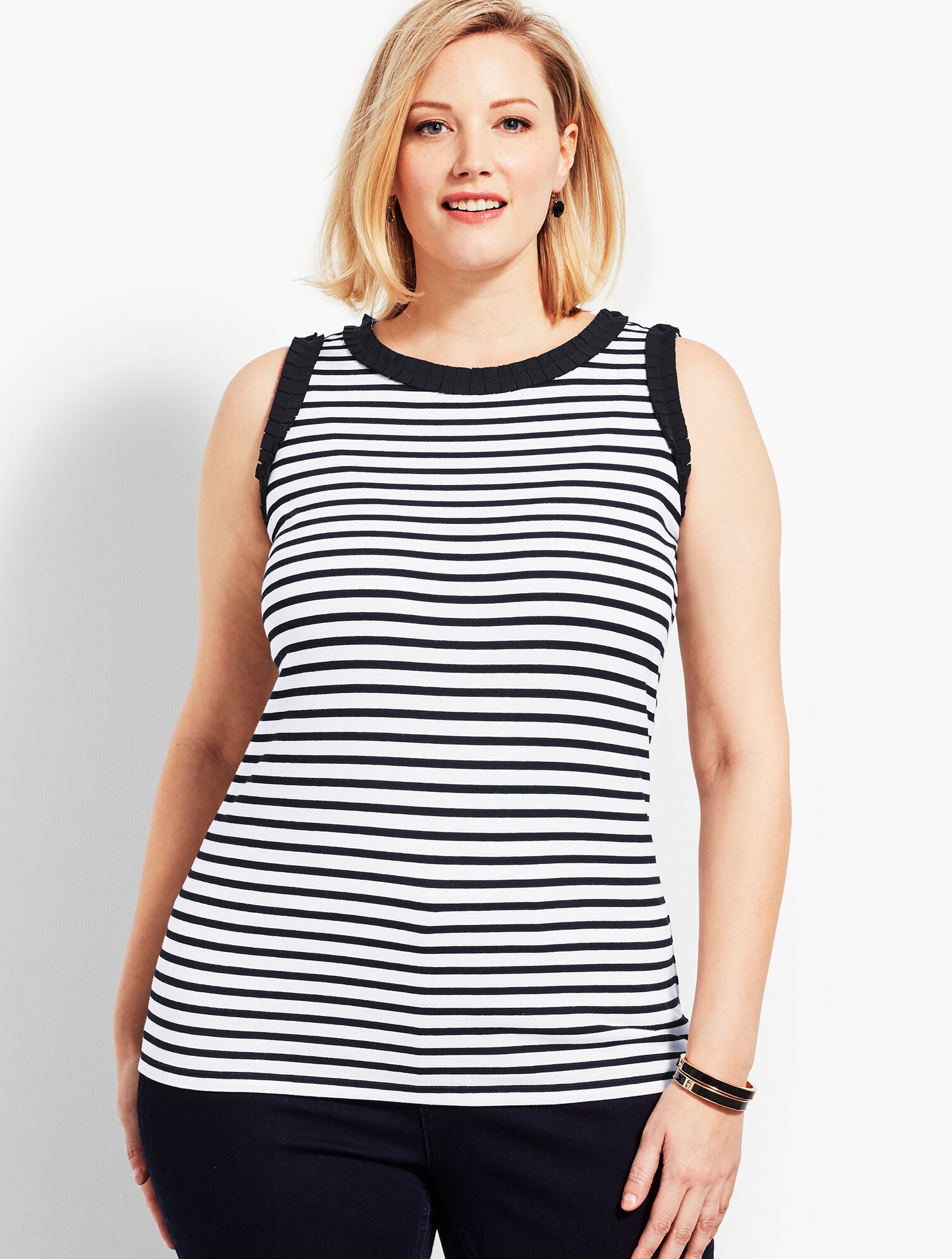 Grosgrain-Ribbon-Trim Shell - Stripe