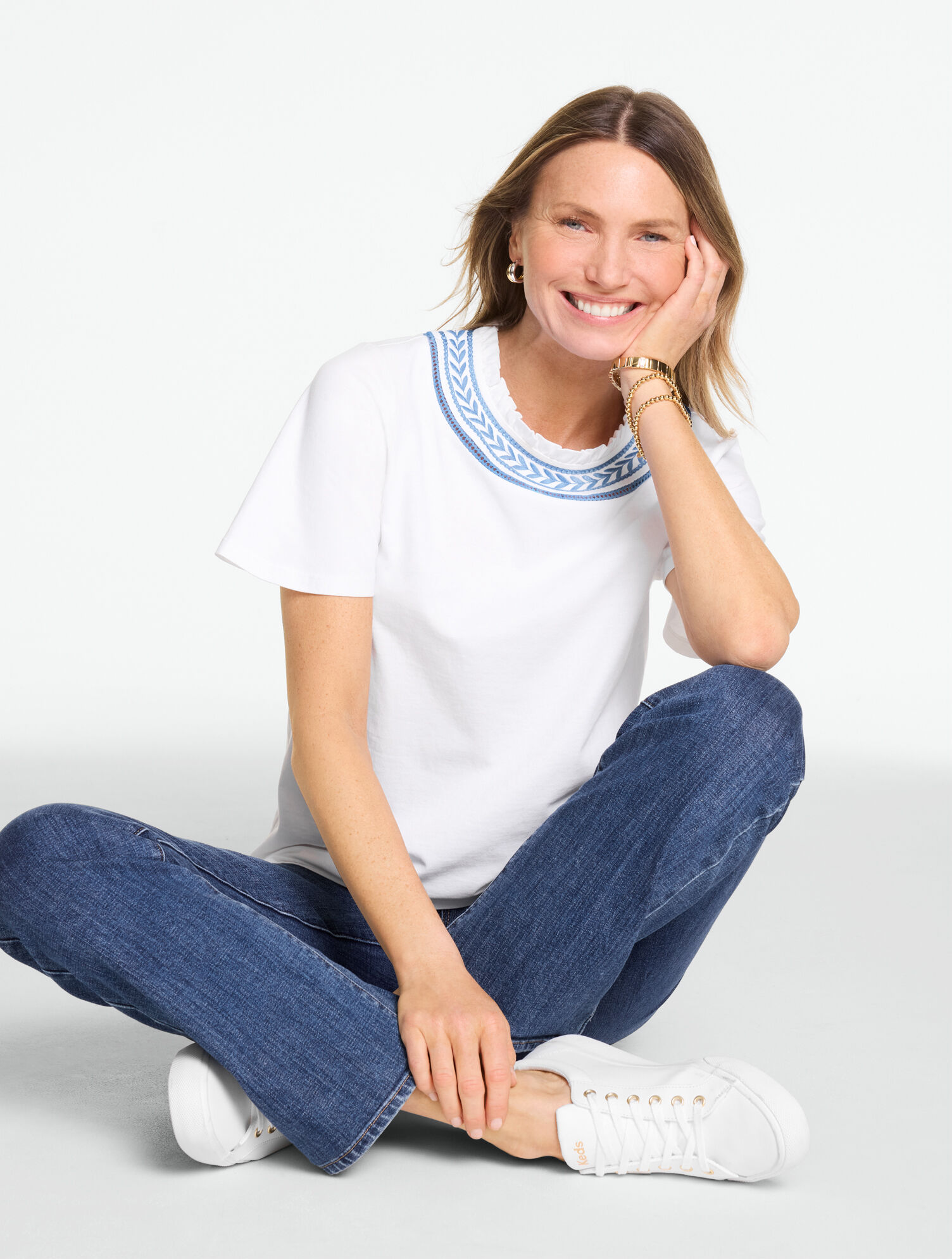 Embroidered Yoke Top