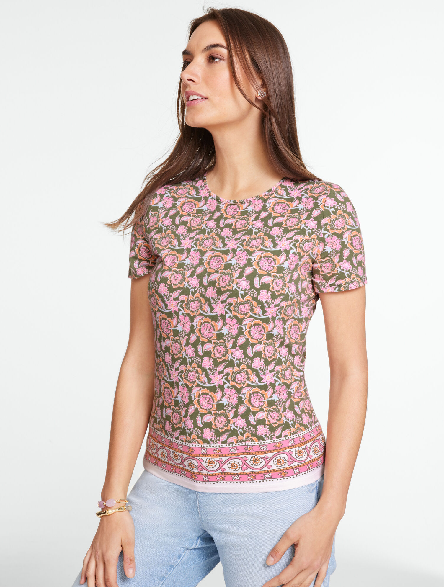 Pima Short Sleeve Crewneck Tee - Floral Vines
