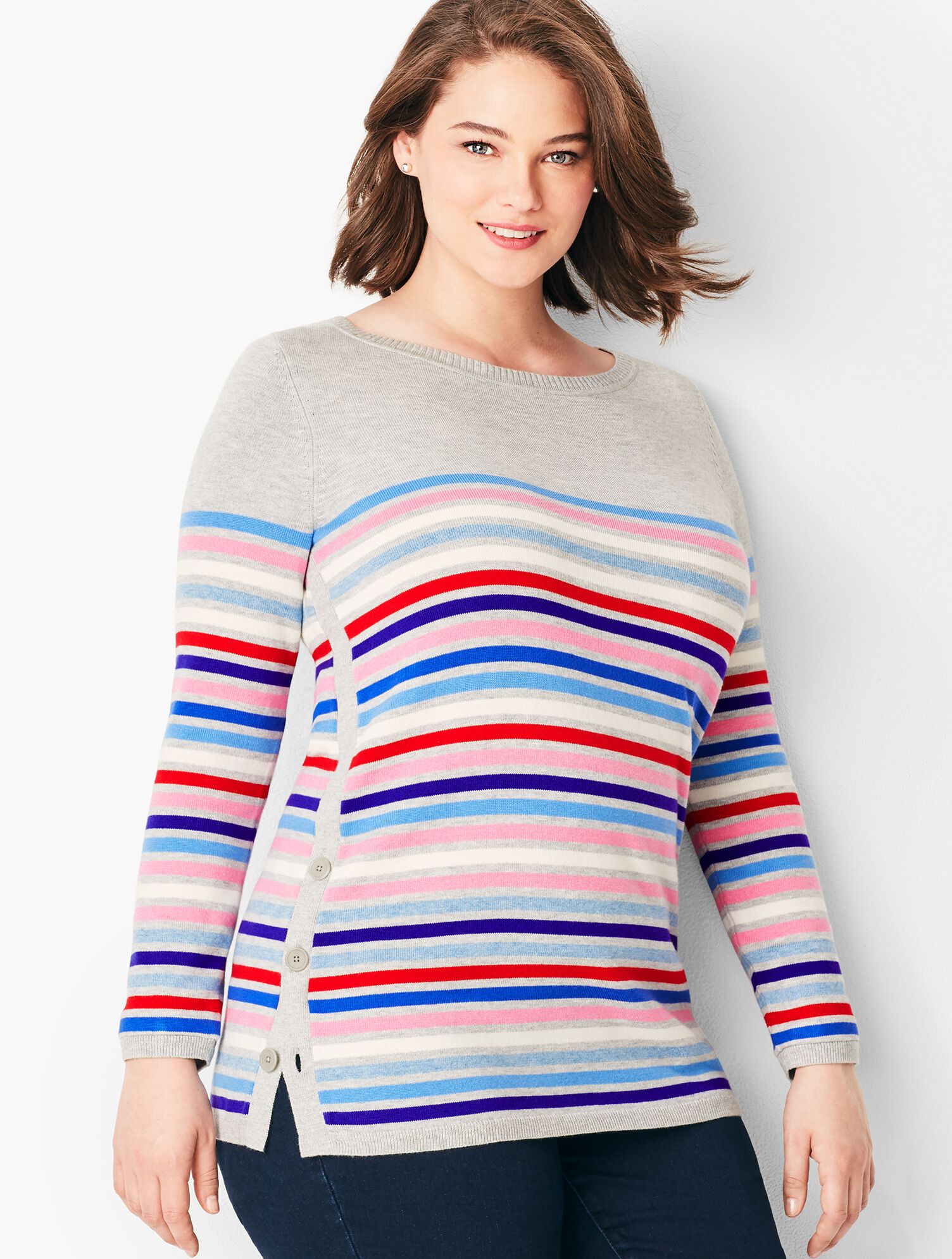 Multi-Stripe Side-Button Sweater