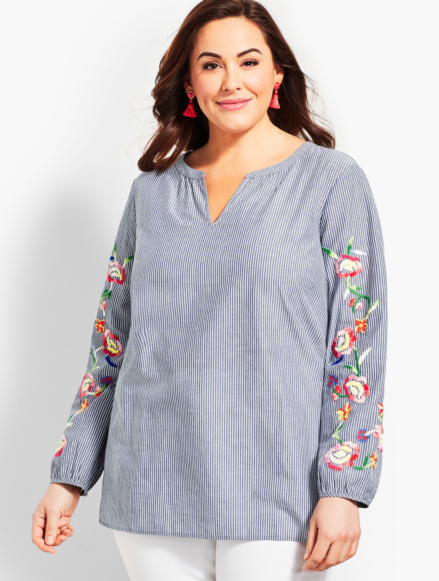 Embroidered Stripe Popover Shirt