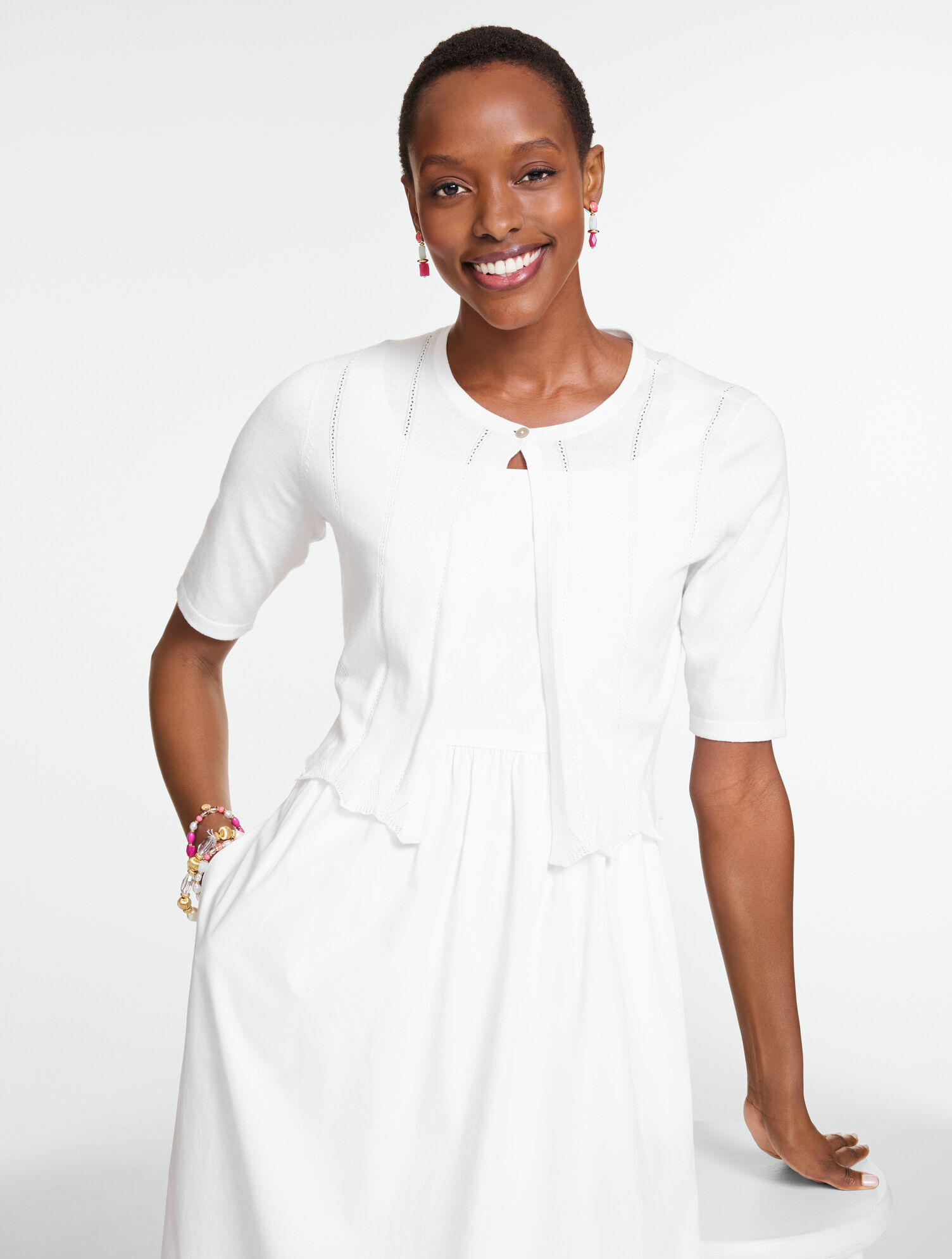 Plus Exclusive Scalloped Pointelle Shrug