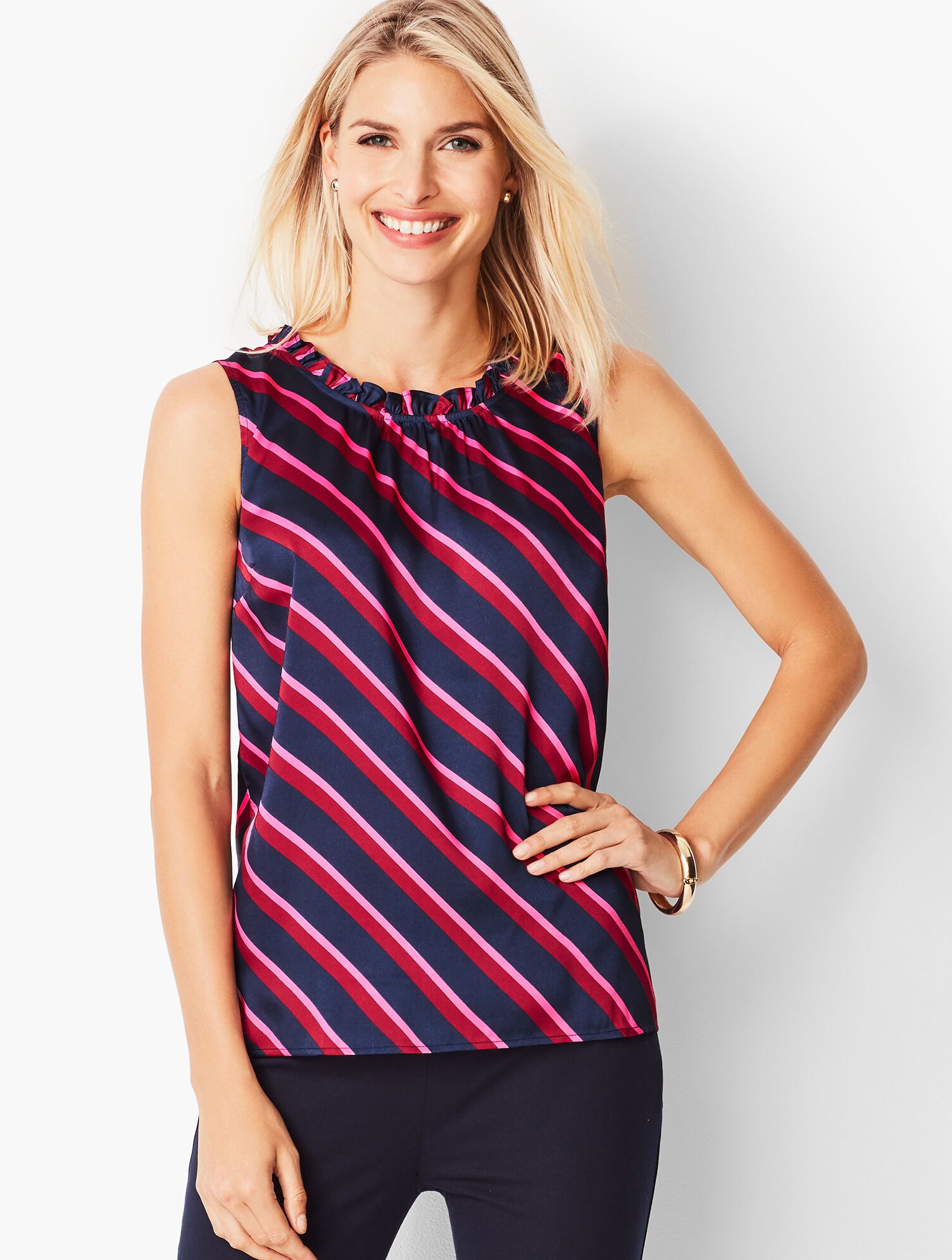 Stripe Shirred-Front Shell