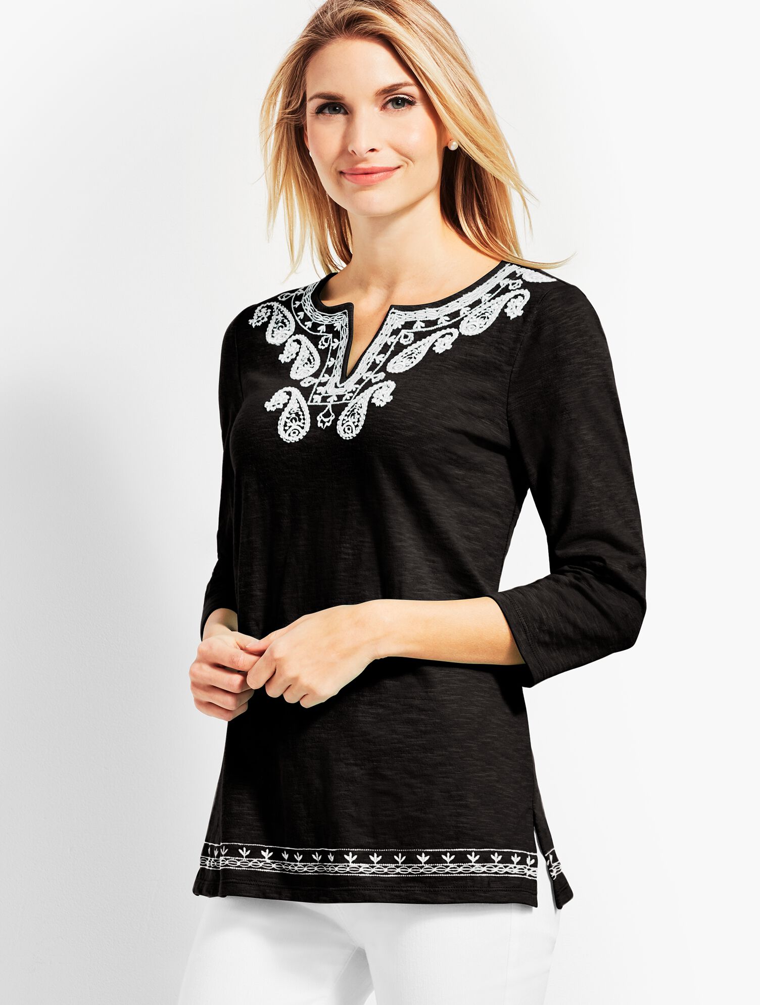 Embroidered Split-Neck Tunic