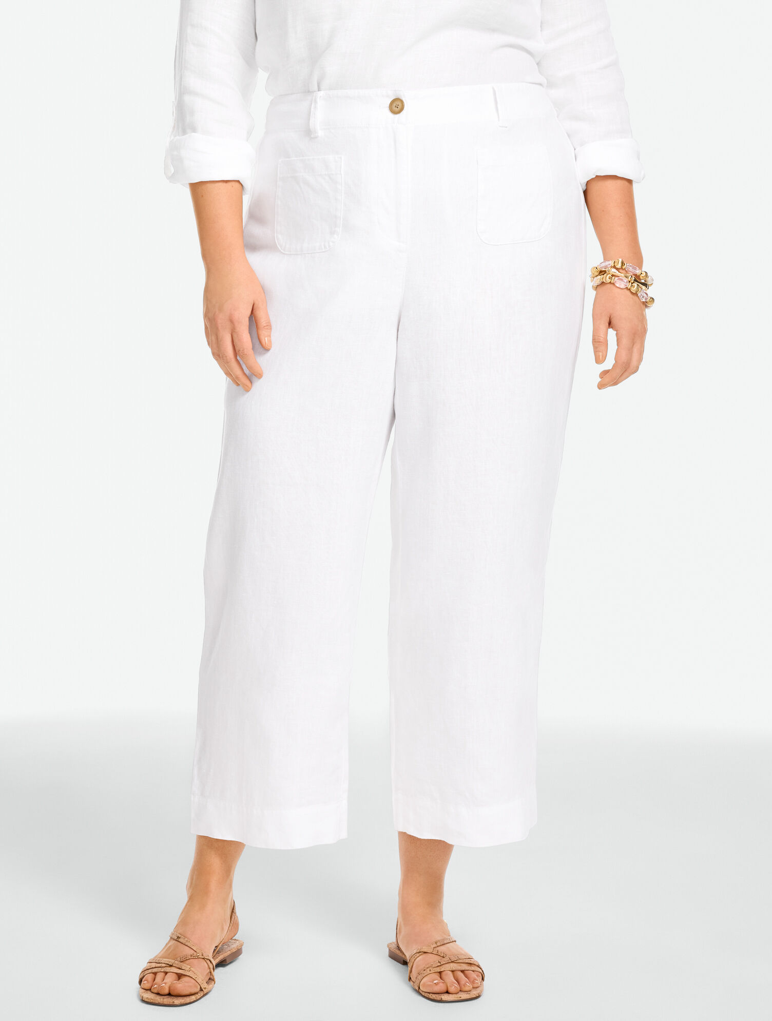 Washed Linen Wide Crop Patch Pocket Pants