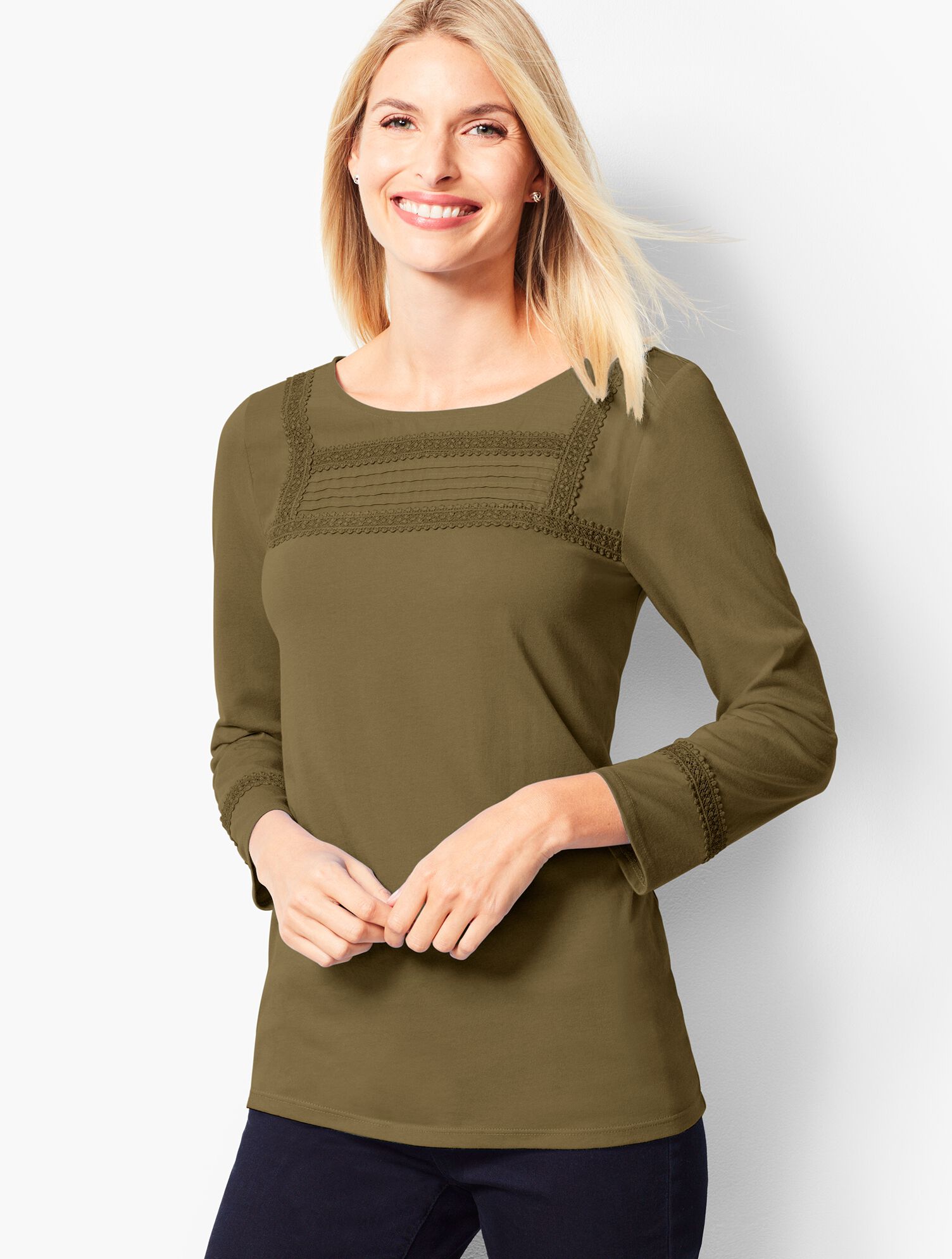 Pintuck Woven-Panel Top