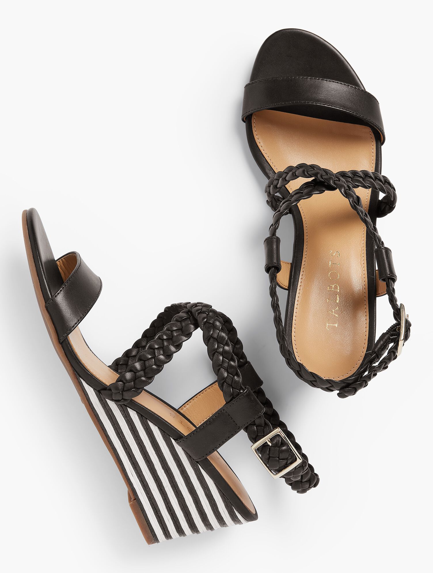Royce Braided Leather Stripe-Cork-Wedge Sandals