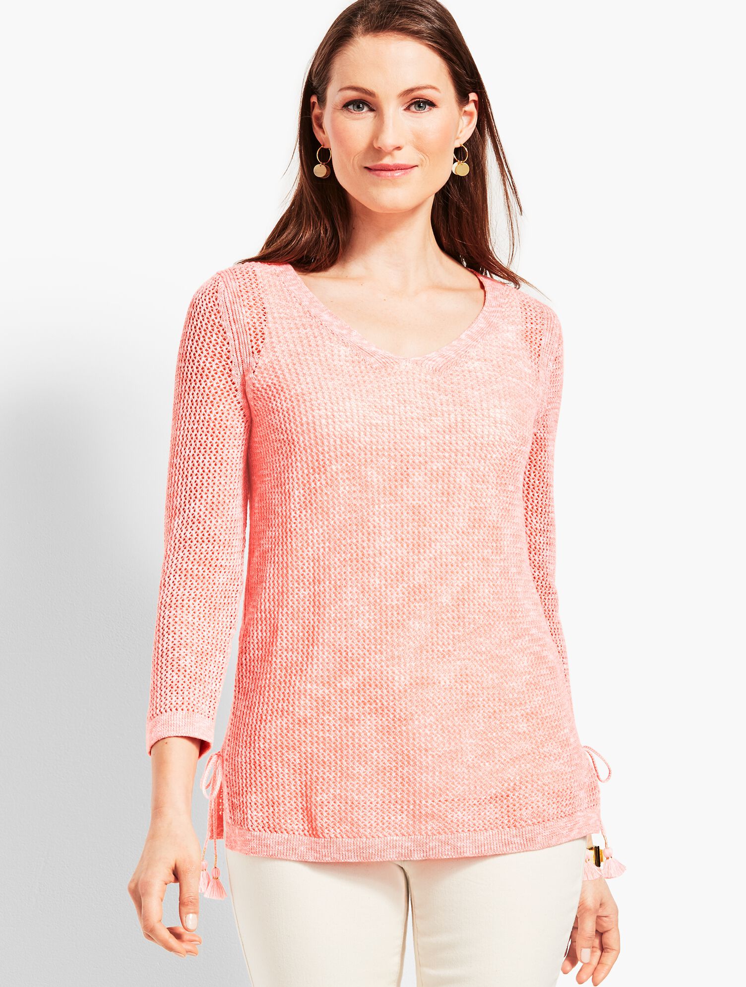Space-Dye Mesh Side-Tie Sweater