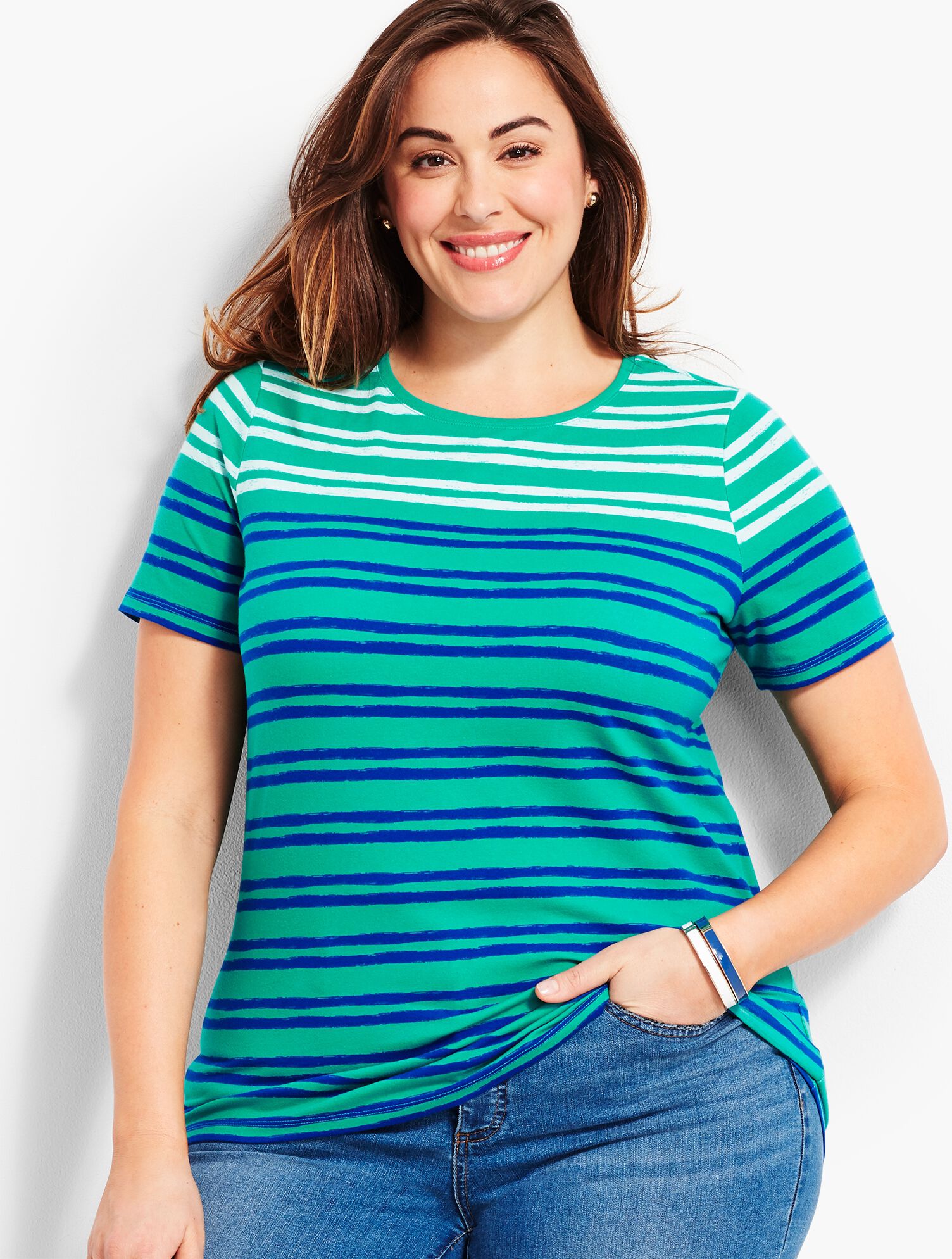 Woman Exclusive Painterly Stripe Crewneck Tee