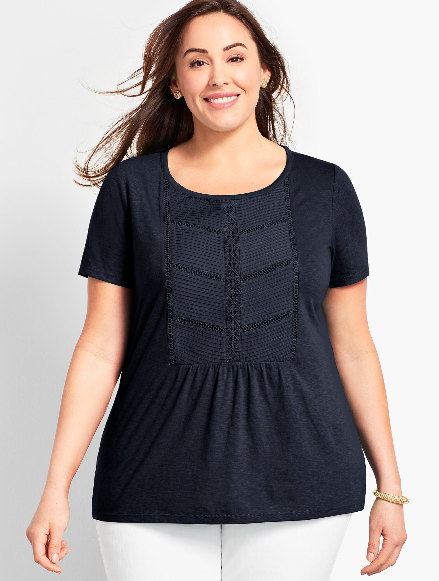Woven Front Short-Sleeve Top