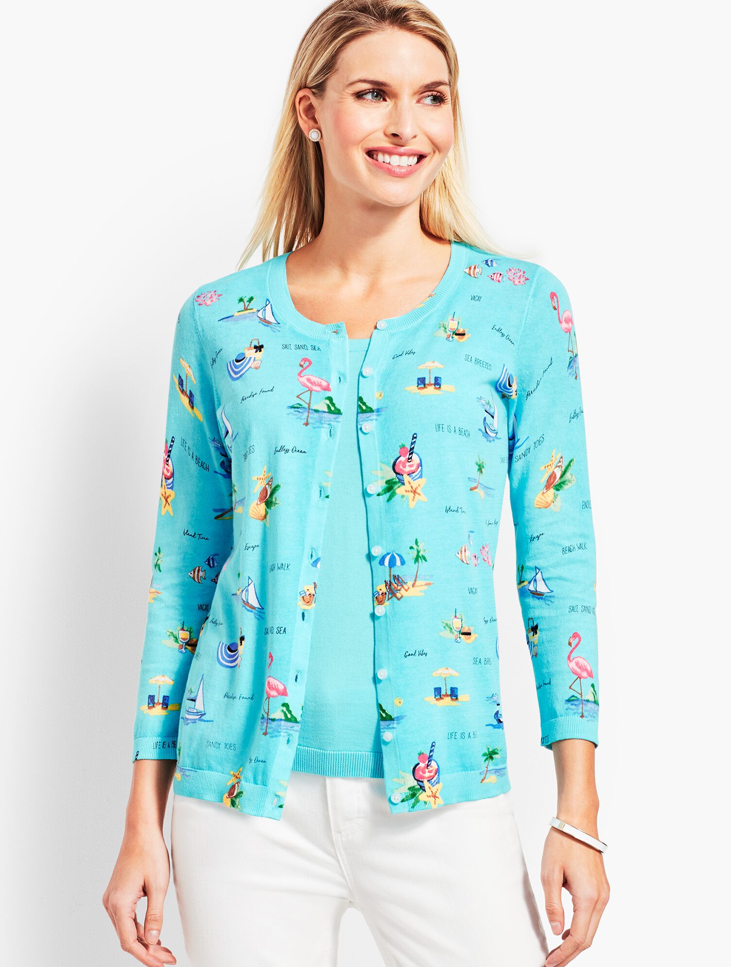 Tropical Scalloped-Edge Charming Cardigan