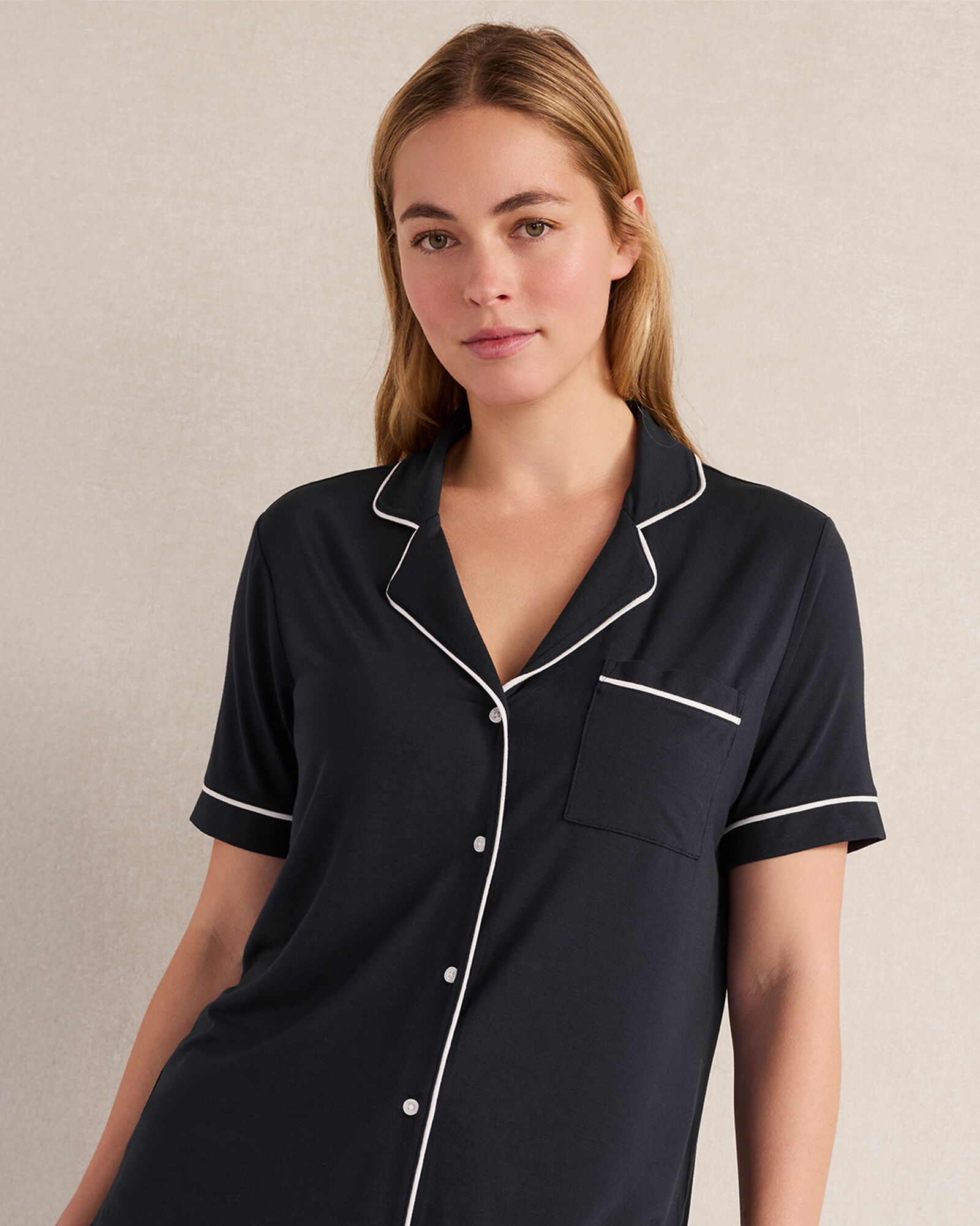Calm &amp; Cool Notch Collar Pajama Top