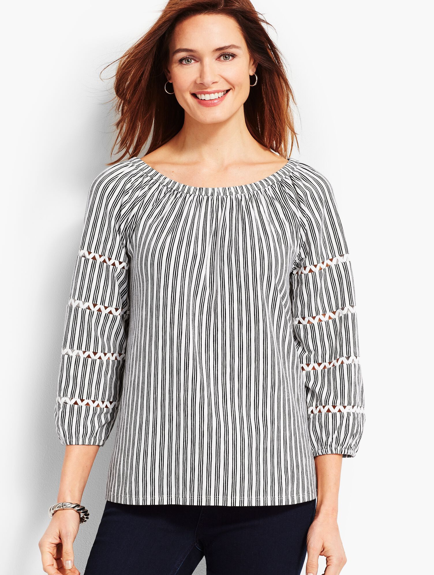 Scoop-Neck Top with Ric Rac Trim - Stripe