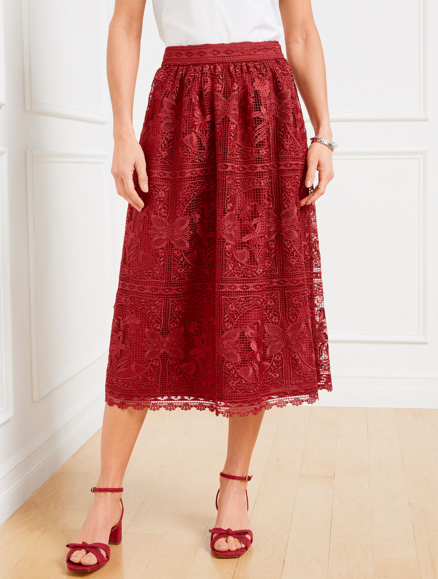 Floral Lace Fit &amp; Flare Midi Skirt