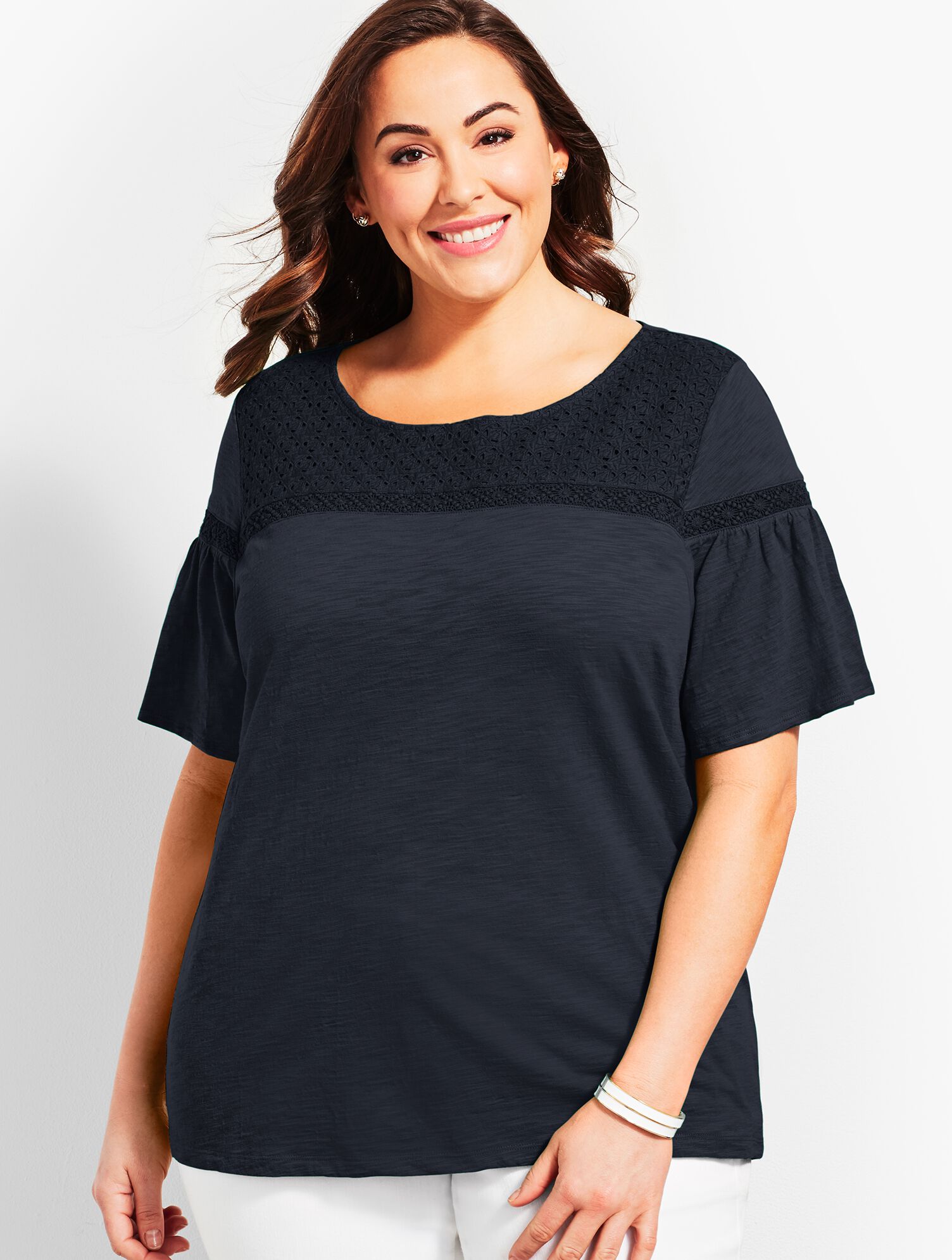 Flare-Sleeve Eyelet Tee