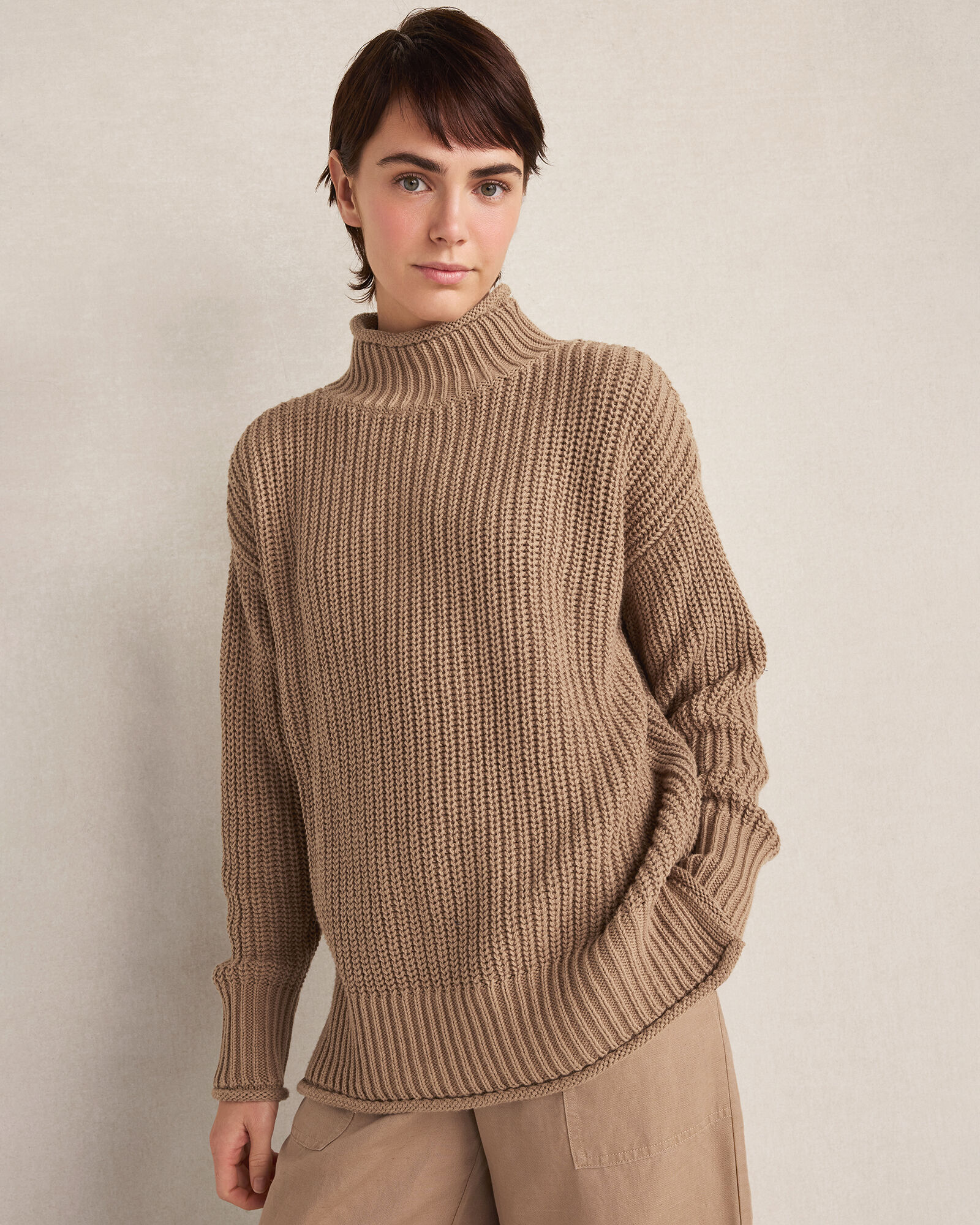 Organic Cotton Shaker Stitch Roll Neck Sweater