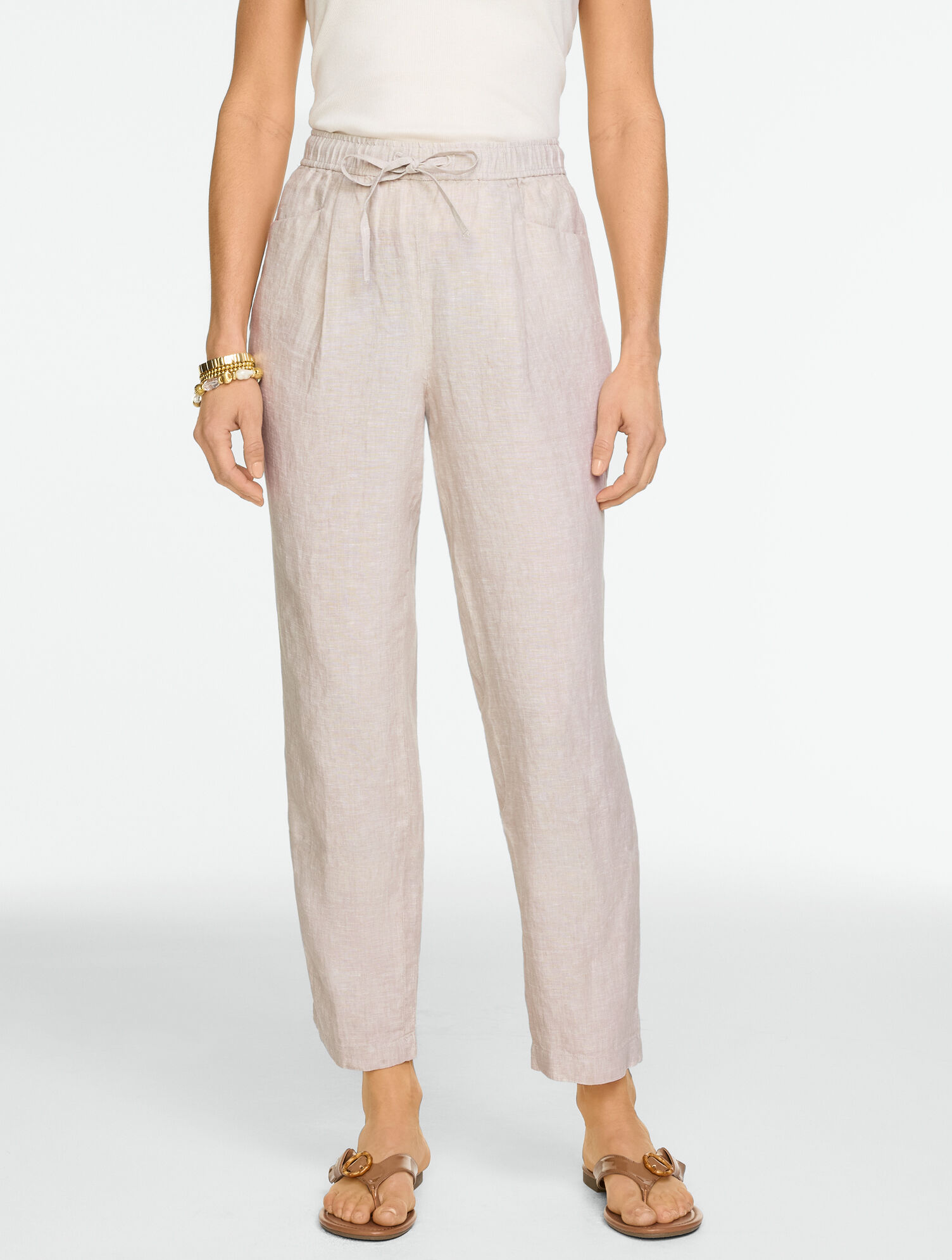 Washed Linen Tapered Ankle Pull-On Pants
