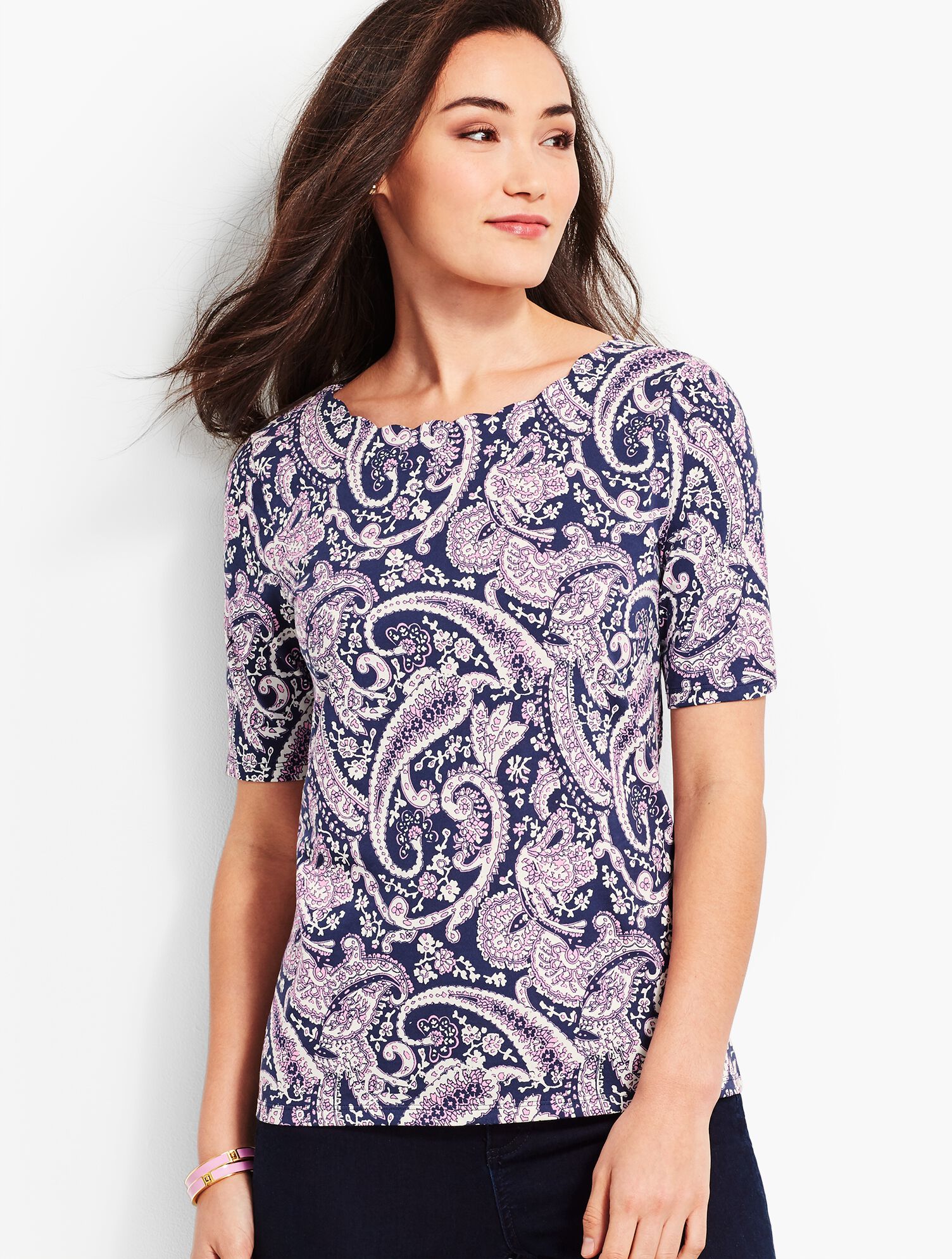 Village Scallop-Neck Tee - Paisley