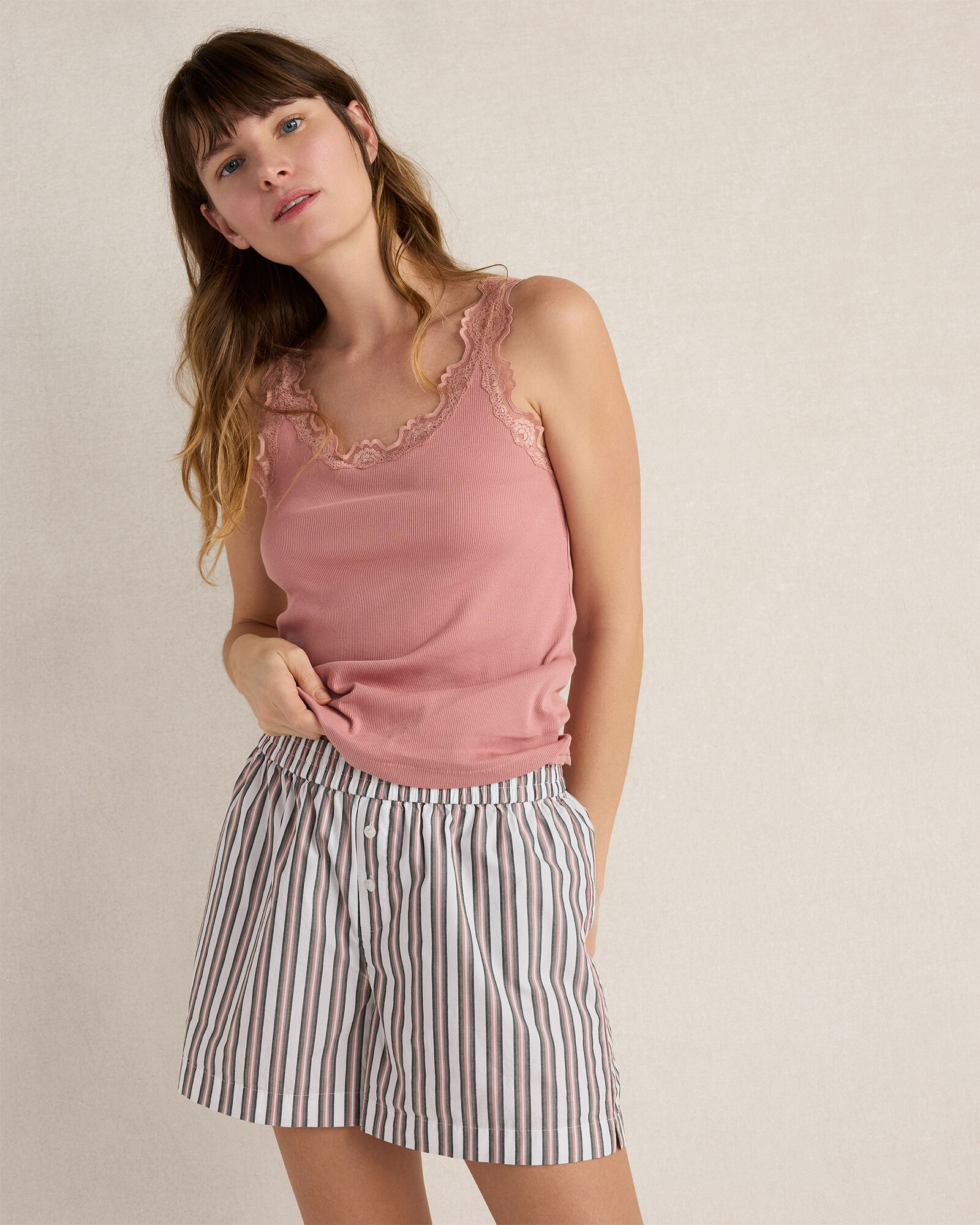Resti Organic Cotton Rib Knit Lace Tank