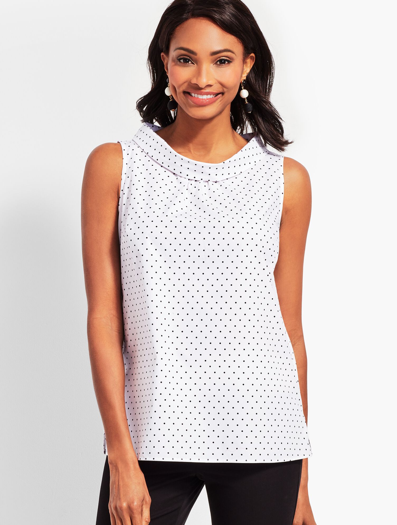 Mock-Neck Bow-Back Dot Shell