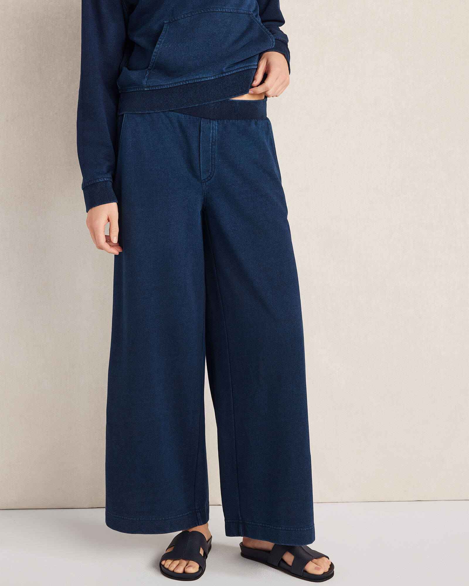 Indigo Cotton Terry Wide Leg Pants