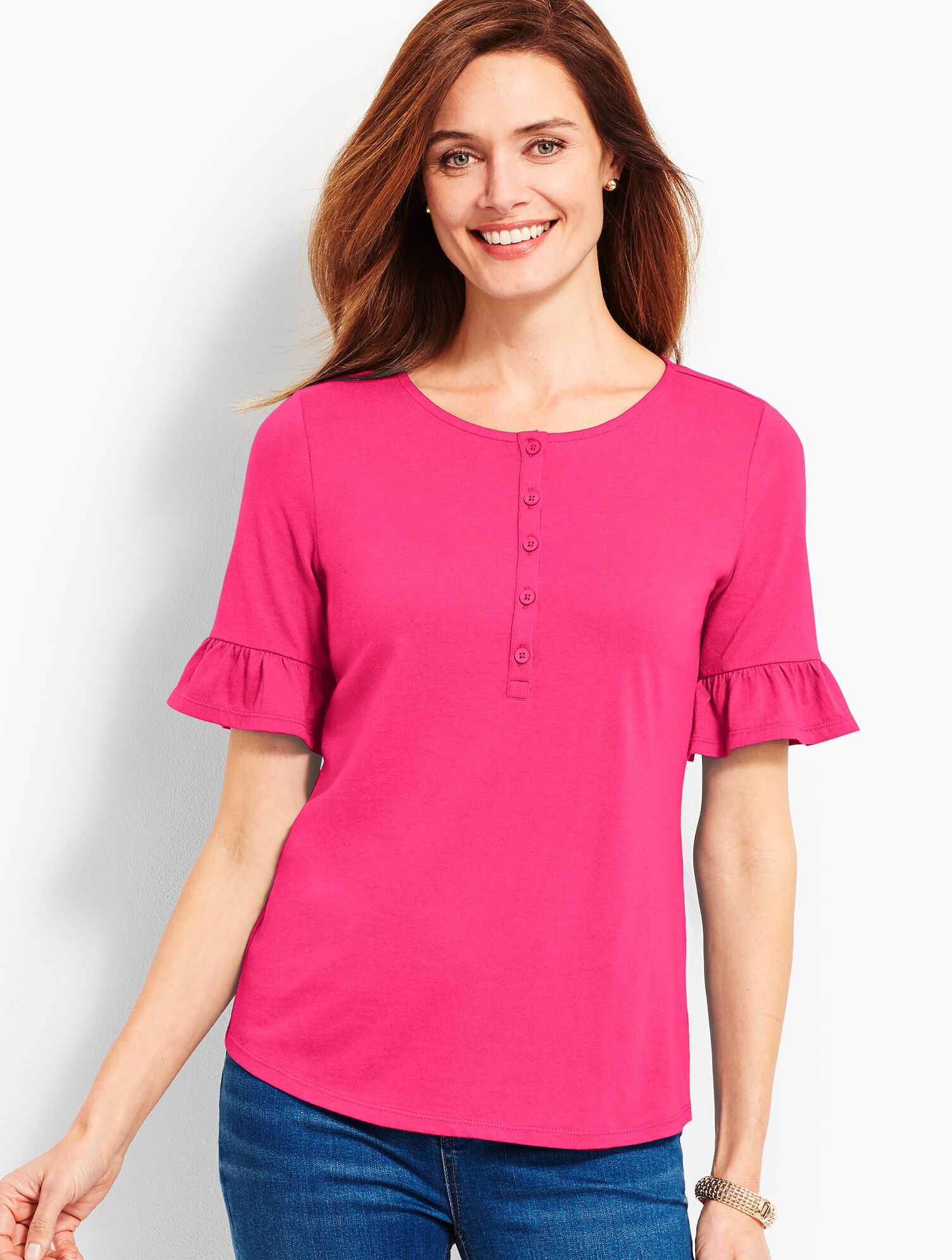 Ruffle-Sleeve Henley Top