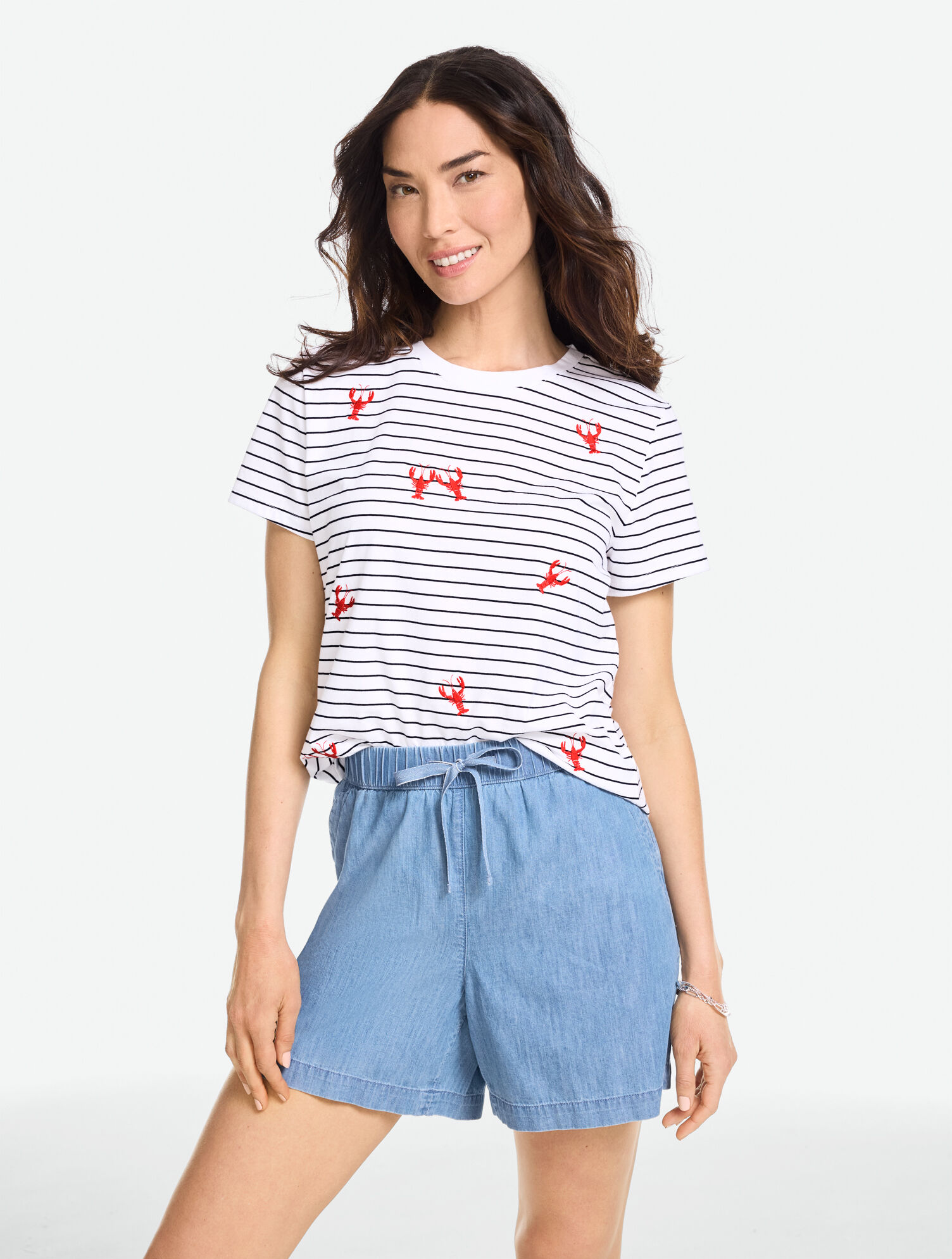 Short Sleeve Crewneck Tee - Embroidered Lobster