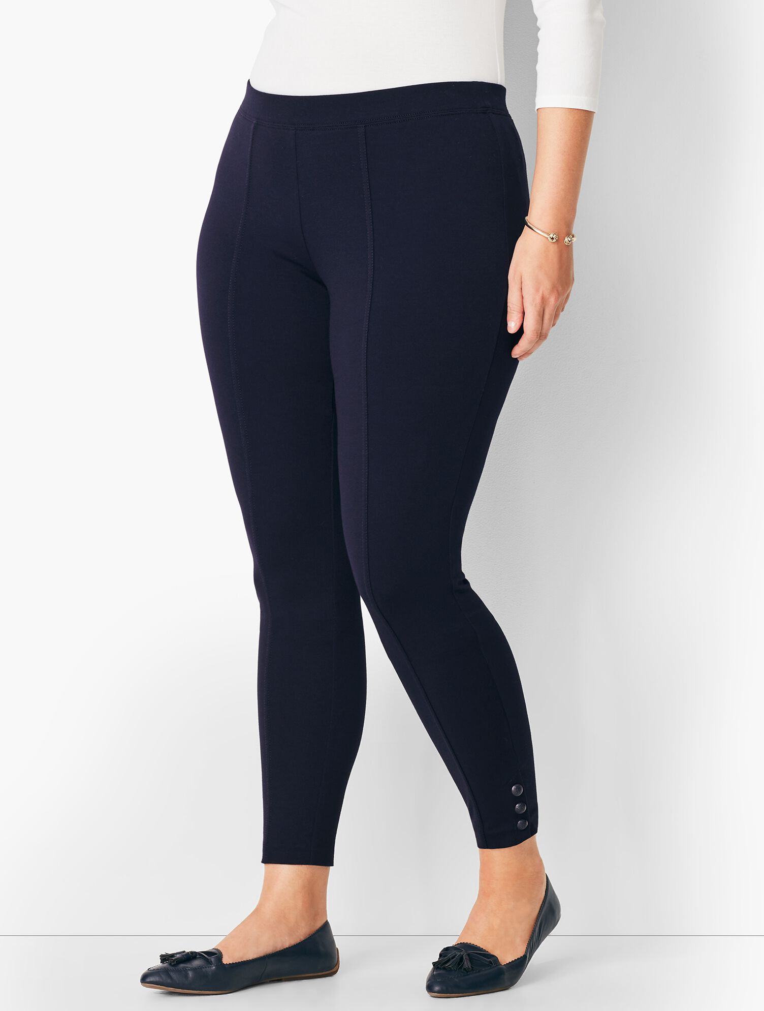 Ankle-Snap Ponte Leggings - Solid