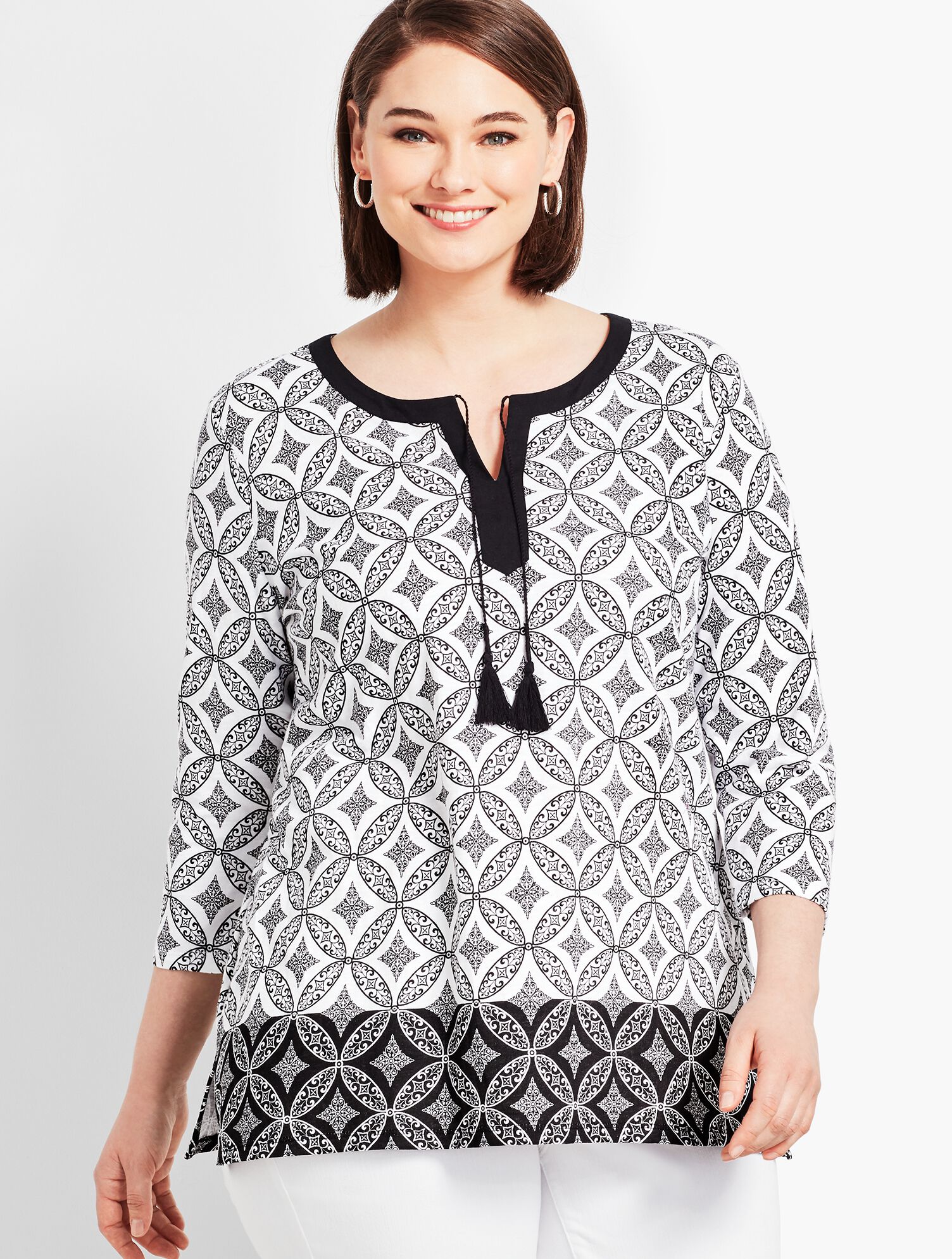 Medallion Tiles Embroidered Tassel-Tie Tunic