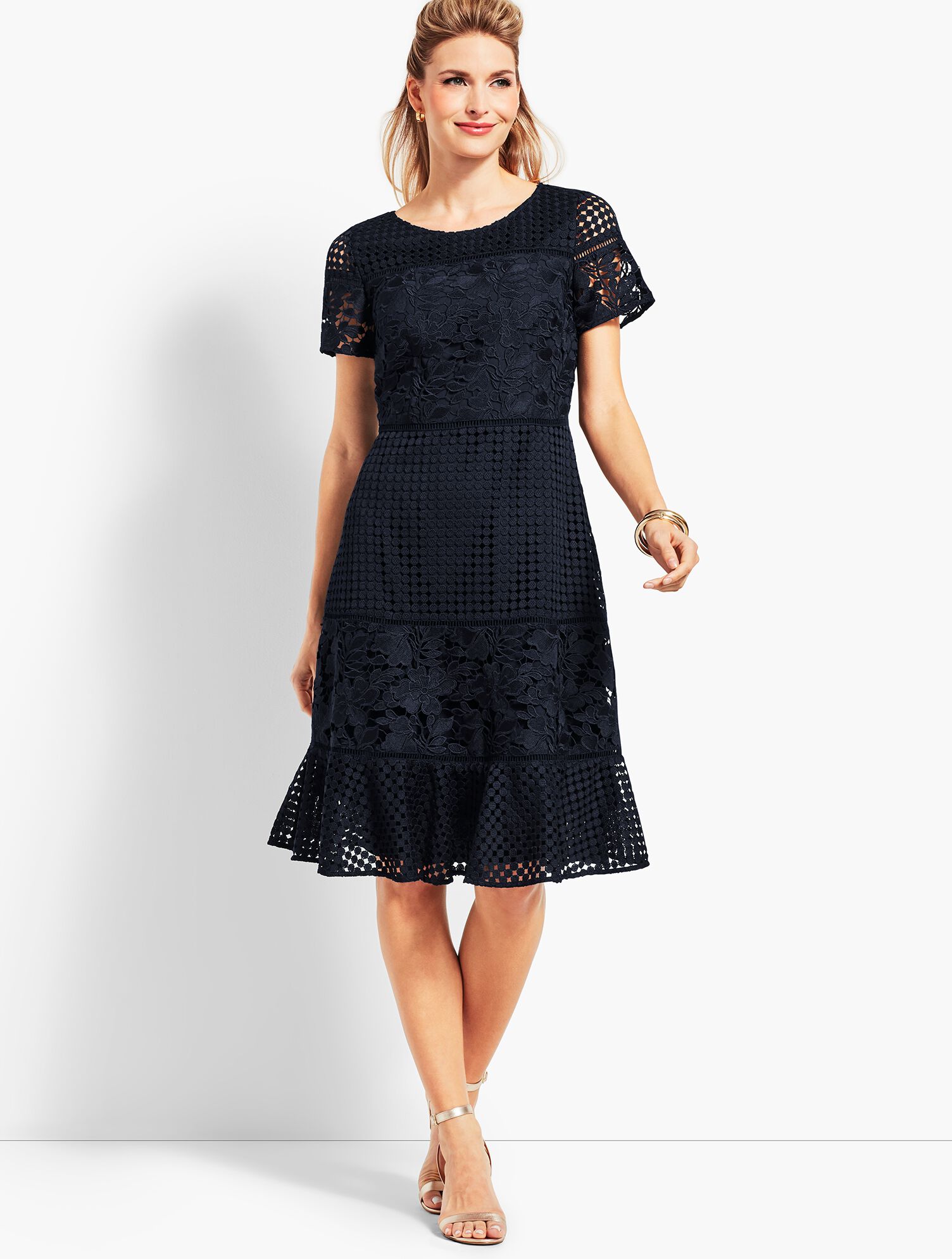 Mixed Lace Fit-And-Flare Dress