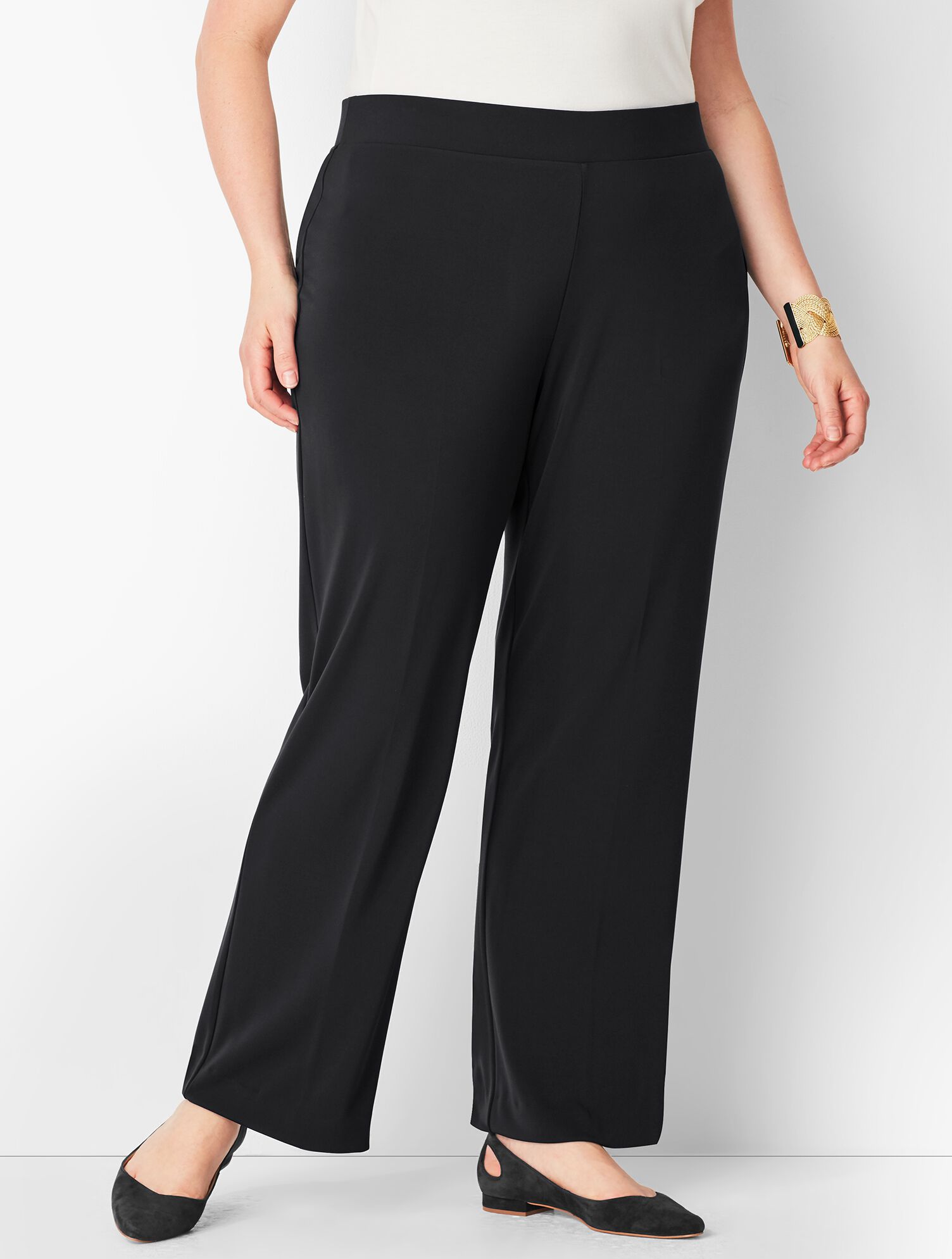 Plus Size Matte Jersey Straight-Leg Pants