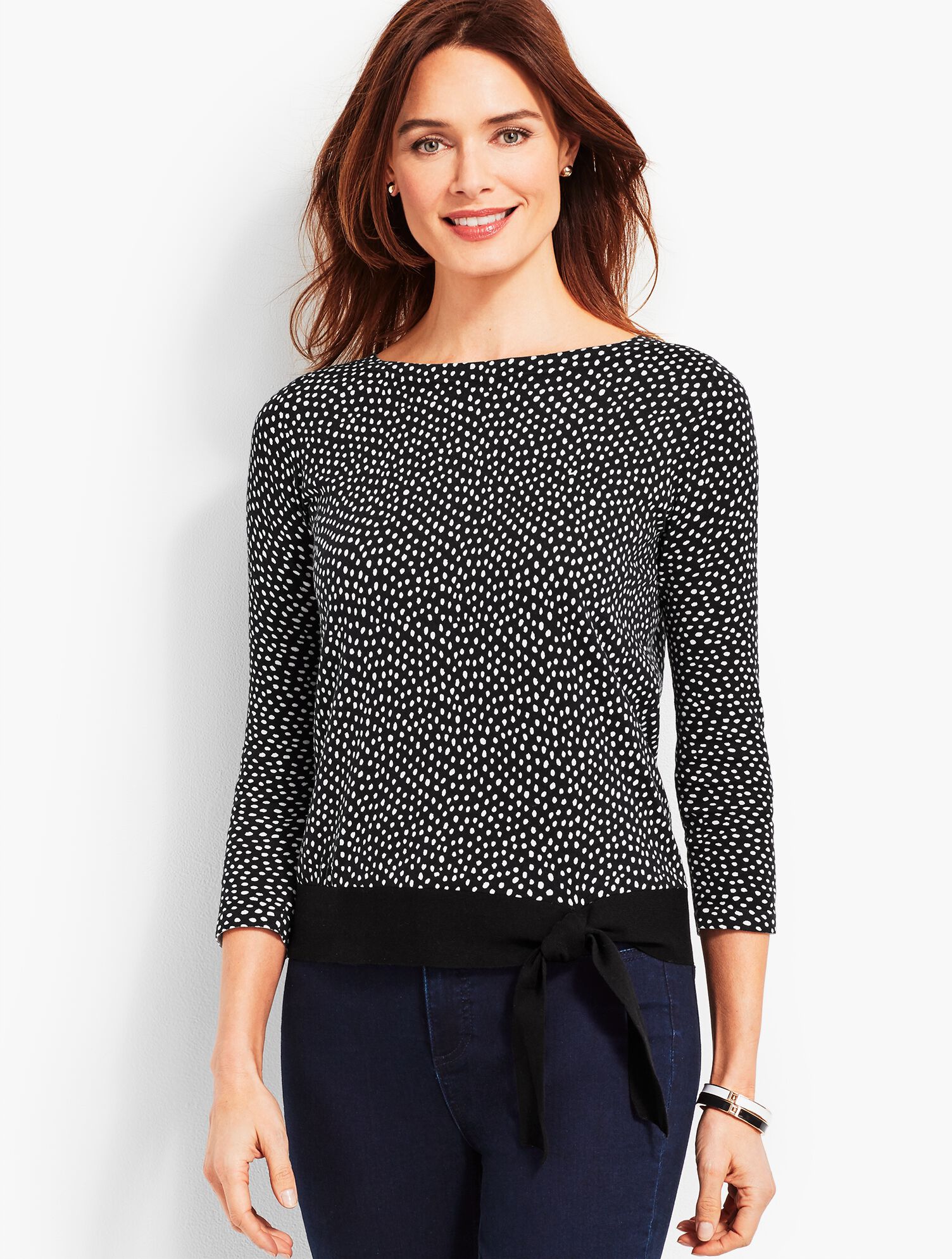 Dotted Side-Tie Boatneck Sweater