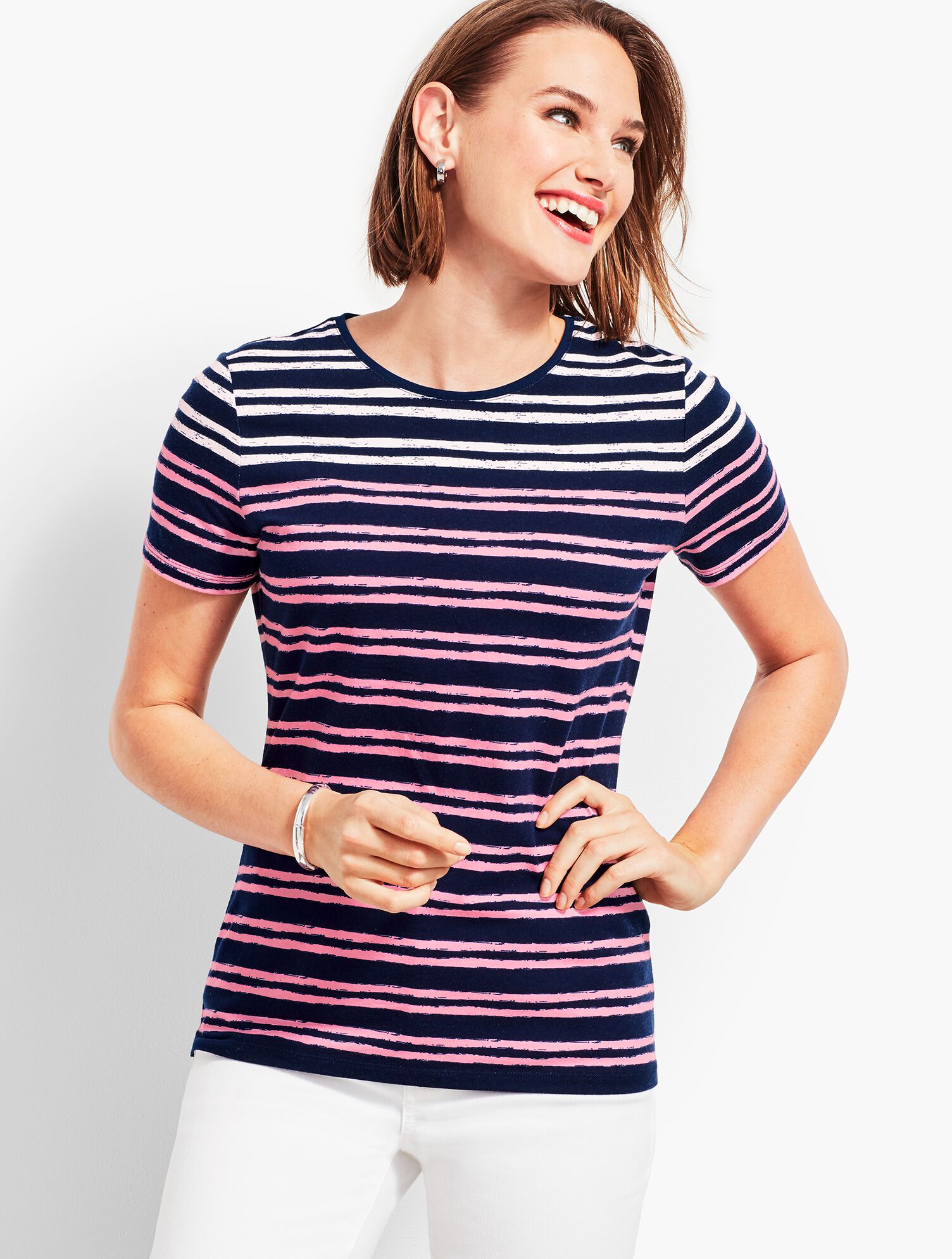 Woman Exclusive Painterly Stripe Crewneck Tee