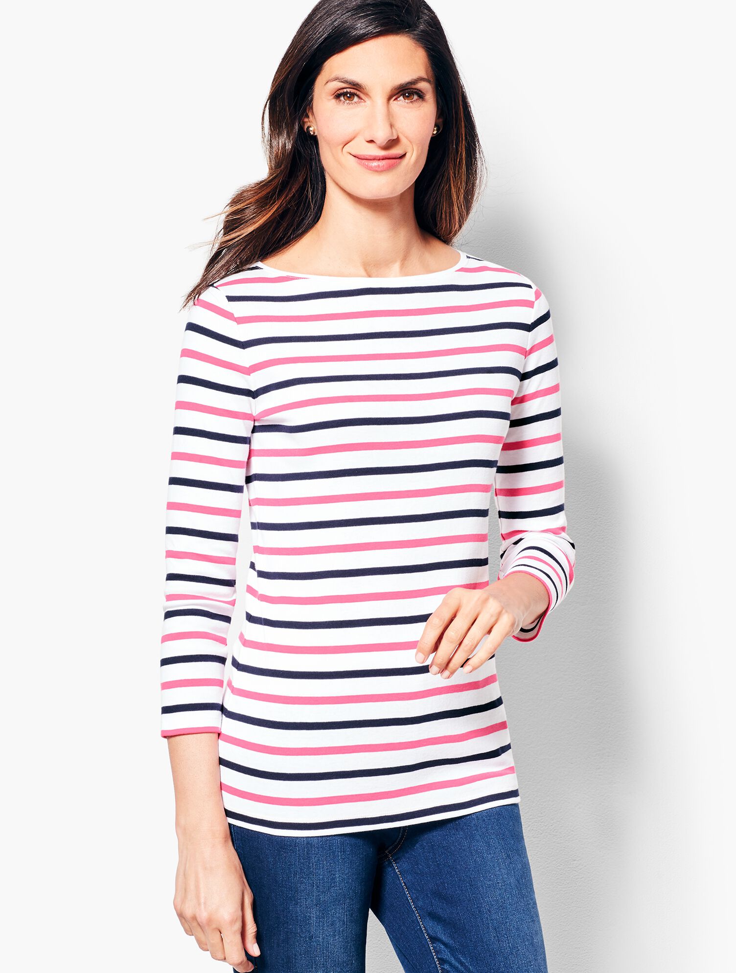 Bateau Neckline Tee - Vineyard Stripe