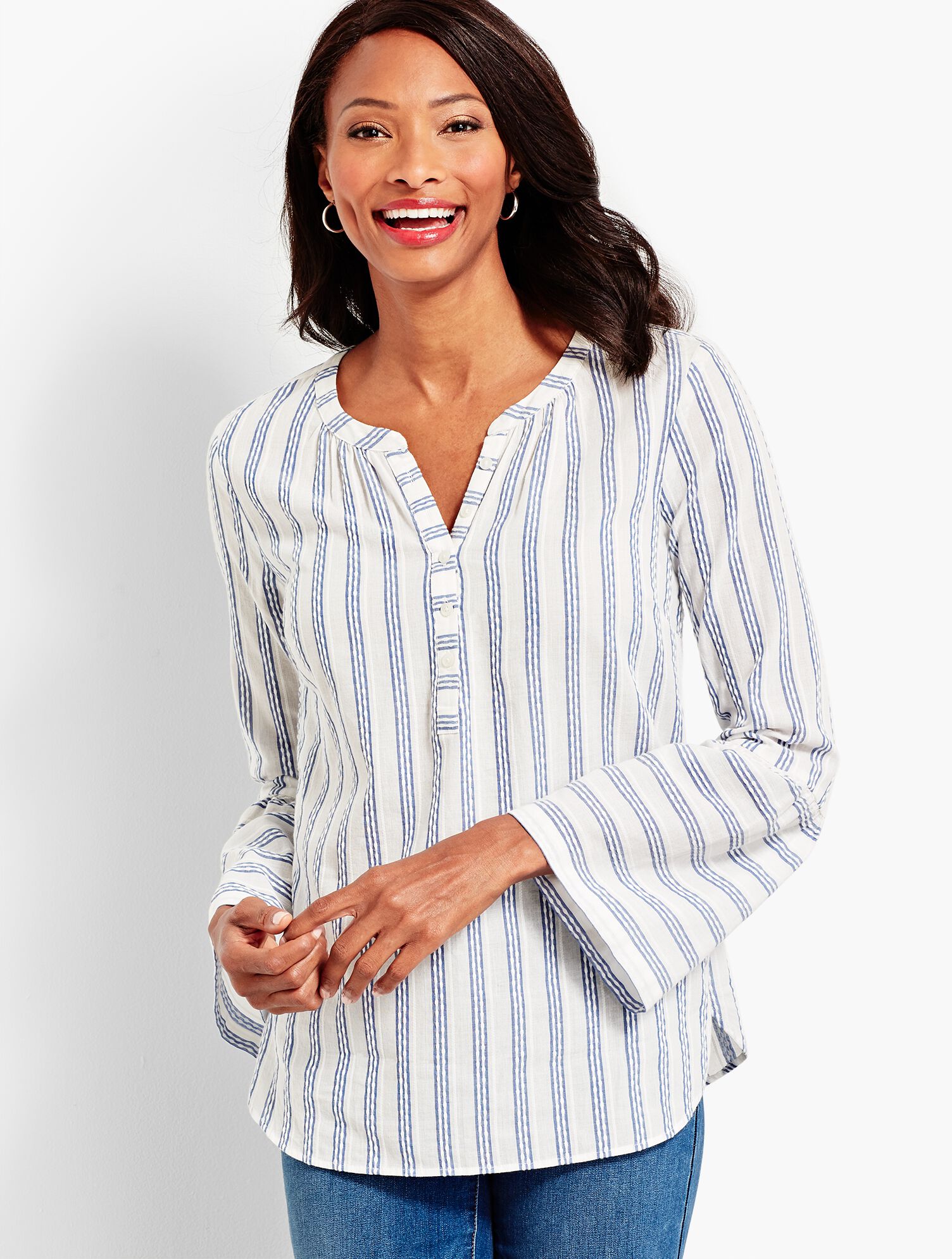 Flounce-Seeve Popover - Stripe