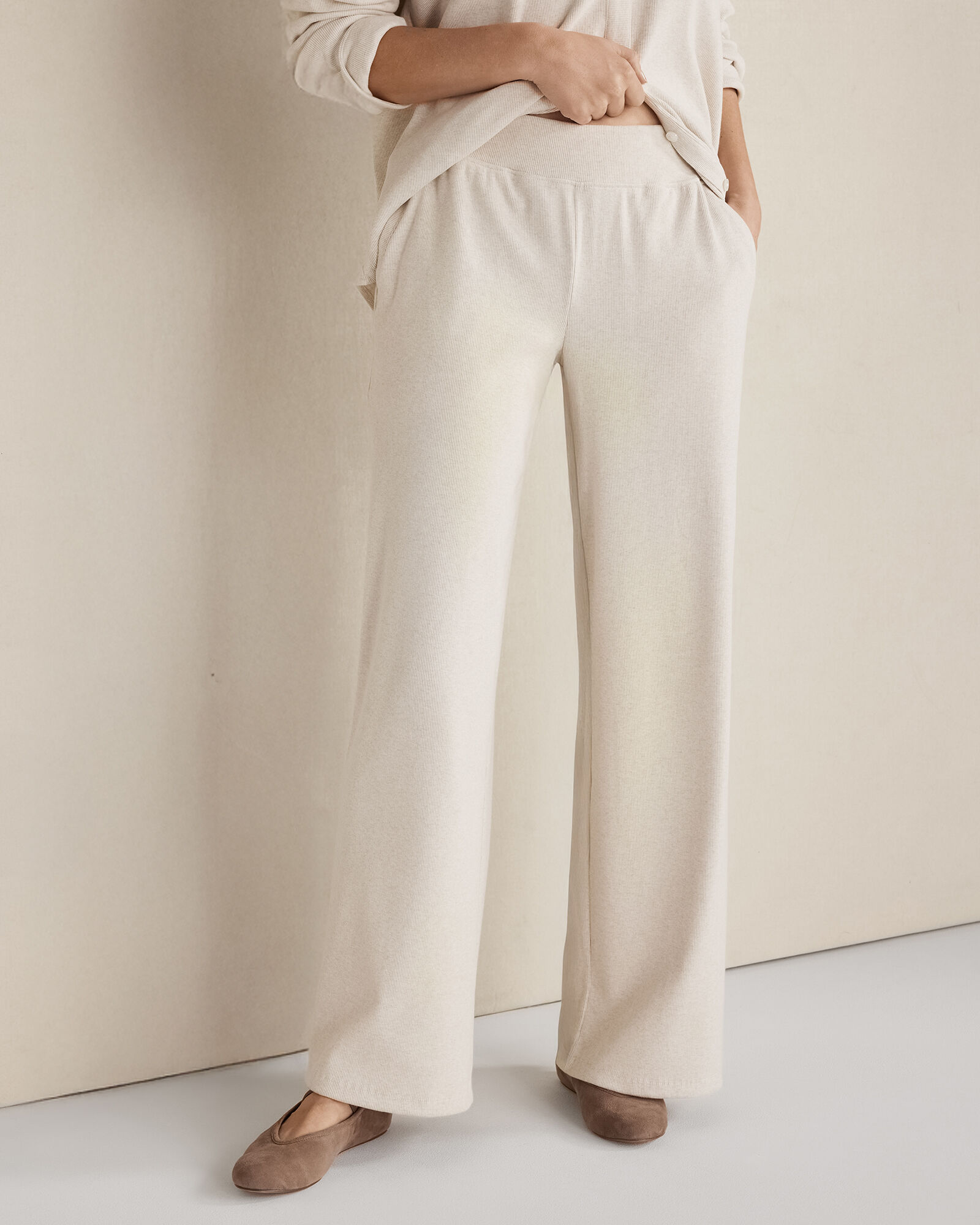 Organic Cotton Rib Knit Wide Leg Pants