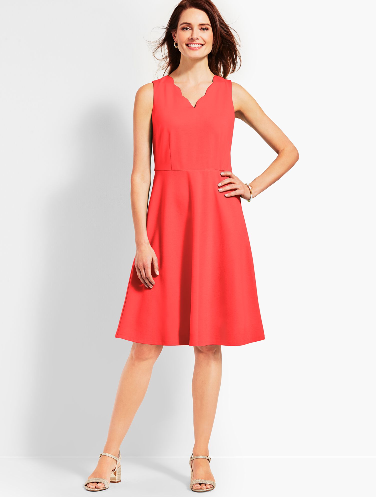 Ponte Scallop-Neck Fit-And-Flare Dress